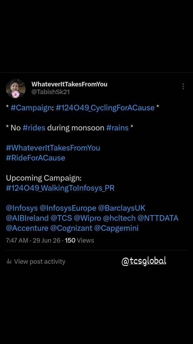 TabishSk21's tweet photo. Accenture 
#Accenture

* #Campaign : #124O49_RunningForACause *

Distance Ran on 30-Sep-2022 ==> 05 KMs
Running since 09-Aug-2022 
Total Distance Ran in 53 Days ==> 265 KMs

#WhateverItTakesFromYou
#RunForACause

Upcoming Campaign:  TBD

@Infosys https://t.co/GQD0tp37LF