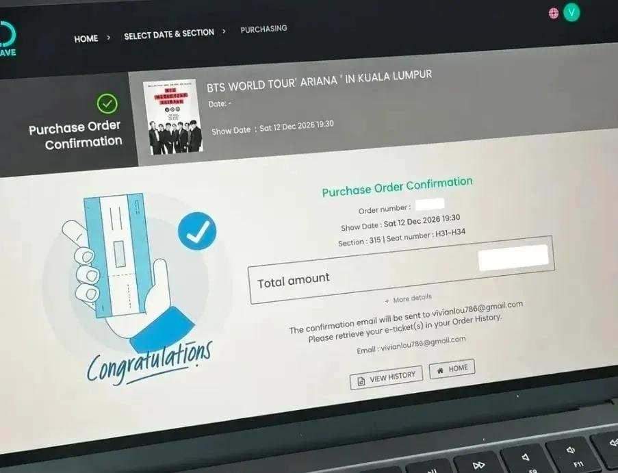 julia001O's tweet photo. WTS BTS: Arirang In KL DAY 1 🇲🇾 

☁️ 2 tickets (Cat 6 section 315)
☁️ Side by side tickets 
☁️ RM460 each (H33-H34)

rts: extra seats! (will sit next to my friend and I)
#BTSinKL #btsinkl🖤🖤 https://t.co/A8rN7rHDce