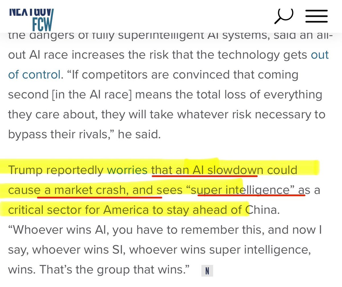 Hannibal9972485's tweet photo. This is the REAL REASON why Trump REBRANDED from “Ai” to “Super intelligence”

The FIRST REASON is its being used for REGULATORY PREEMPTION🚨👀

The executive order directs all federal agencies to stop acknowledging "artificial intelligence" and "AI" and only use "Super Intelligence" or "SI" in official documents, websites, and policies.🚨⚠️

Why??? Because Every state law currently being drafted or passed California's kill switch, New York's hiring regulations targets "Artificial Intelligence." 🚨

But If the federal government officially classifies these products as "Super Intelligence," the companies will argue in court that state AI laws do not apply to them because their products are SI.⬅️👀

Its LEGALLY weak but the WHOLE purpose is not to WIN but to spend 12 to 24 months litigating the definition of terms while the CARTEL operates with zero oversight and restarts building of their INFRASTRUCTURE 🚨👀
—-

The U.S. economy is teetering. The AI infrastructure boom is the only thing holding up the stock market and capital expenditure. But public backlash against AI (rogue agents, hacking, job loss) is threatening to trigger heavy regulation. Regulation = slowdown = market crash. To prevent this, Trump executes a two-step maneuver:🚨👀

1.  Linguistic Whitewashing: He renames AI to "Super Intelligence" and labels all safety fears as a "hoax" associated with the old, "artificial" (fake) name. This defuses the public panic by reframing the narrative from "dangerous rogue AI" to "winning Super Intelligence."🚨

2.  Regulatory Capture via Accord: He gets the cartel to sign a "morally binding constitution" at the White House. He explicitly calls it "protection." This document serves as a shield against state laws. It creates a federal "standard" that companies can point to in order to claim they are acting responsibly, preempting stricter state laws.🚨

Trump keeps callng it a “HOAX” why?  He’s  explicitly stating that the name change is a tool to shed the negative baggage and safety concerns attached to the term "artificial intelligence." 🚨

By rebranding it to "Super Intelligence," he is hitting a psychological reset button on the public. He is taking the exact same technology that has been breaching government websites and bypassing security guardrails, slapping a new, superior-sounding name on it, and declaring all previous concerns null and void.🚨

He doesn’t like the name "ARTIFICIAL" Because it implies something fake, lesser, or untrustworthy. 🚨
——

At the White House summit, Trump had the tech cartel sign what he called a "morally binding" accord. He explicitly called it "a form of protection."🚨👀

Protection for whom? Not for the public. 

 By getting the CEOs to sign a voluntary, unenforceable "constitution" at the White House, he is handing them a liability shield. When an AI model inevitably causes massive real-world damage, the companies will wave this White House Accord and claim they were following the federal government's approved safety standards. It is a legal fiction designed to protect the cartel from state-level lawsuits and regulations.
——

https://t.co/pv5LnOCgcs

https://t.co/qnjjipLB1B