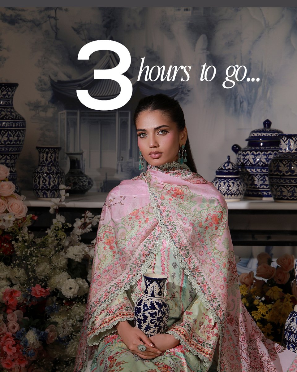 asimjofa's tweet photo. 3 HOURS TO GO!

The wait is almost over… ⏳
Step into the world of timeless elegance with the Charmeuse Silk Collection by Asim Jofa.

#AsimJofa #Silk #CharmeuseSilk #PakistaniFashion #Prints
[ Asim Jofa, I Wear Asim Jofa, Charmeuse Silk , Unstitched, Fashion, Glamorous Looks ] https://t.co/TrzNMTOb5U