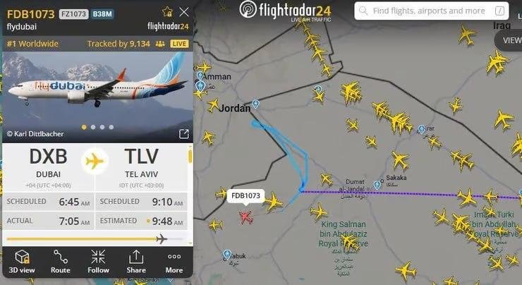 SurkhdeepSingh's tweet photo. 🚨 BREAKING | FLYDUBAI FLIGHT DIVERTED

A Flydubai Boeing 737 flying from Dubai to Tel Aviv with more than 150 passengers transmitted emergency code 7700 and later squawked 7500, the transponder code associated with a possible hijacking or unlawful interference.

The aircraft made an unusual turn over Saudi Arabia and was diverted to Tabuk, where it landed safely.

Israeli officials said there was no confirmed hijacking, while the exact cause of the emergency remained under investigation.