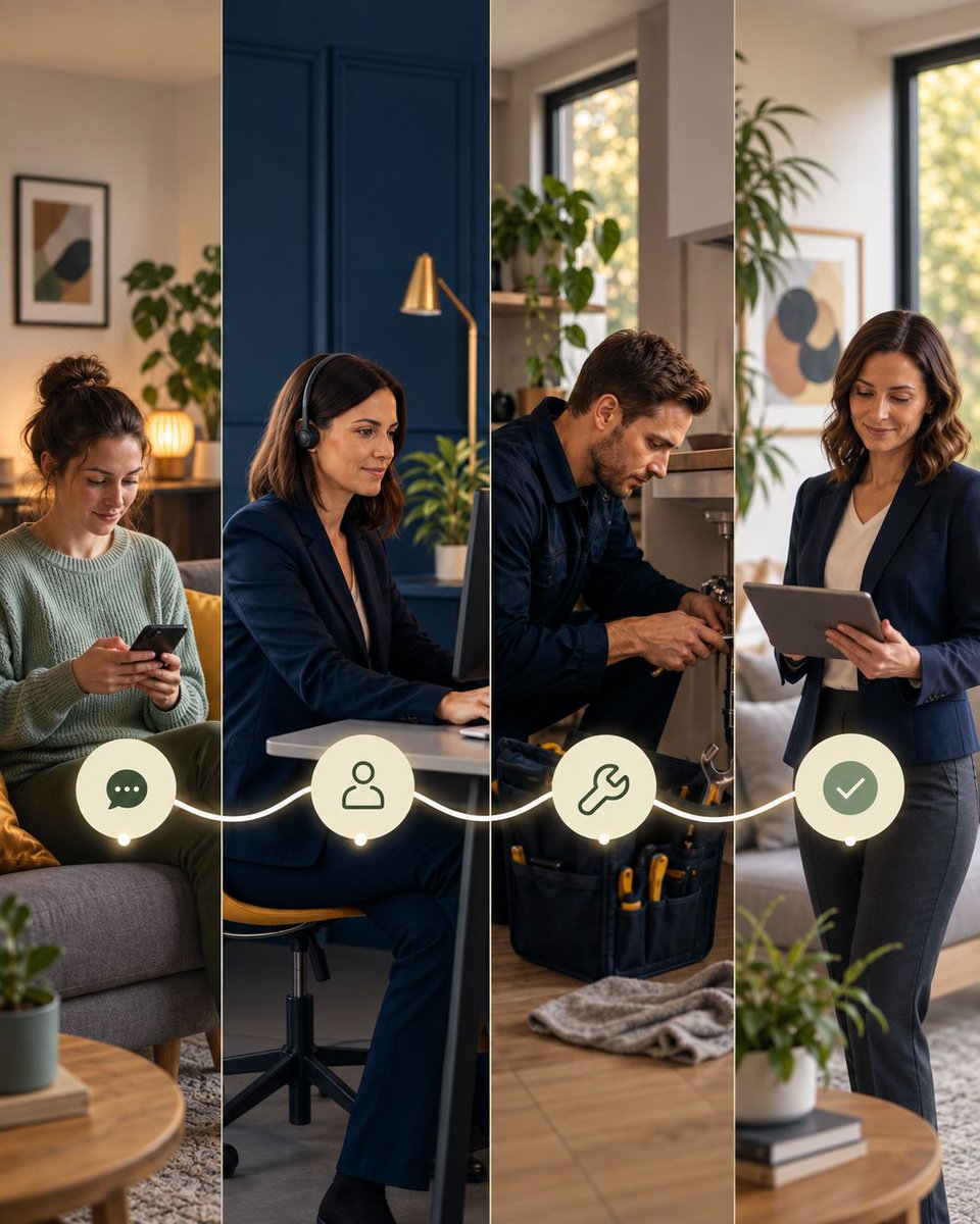 PracticalAutoUK's tweet photo. Picture a lettings agency handling the same maintenance request flow dozens of times a month: tenant emails, agent forwards, contractor called, everyone chased. Mapped out, it's eleven steps. Automated sensibly, it's three. The technology is ordinary. The time saved is not. https://t.co/E165Tr8o4L