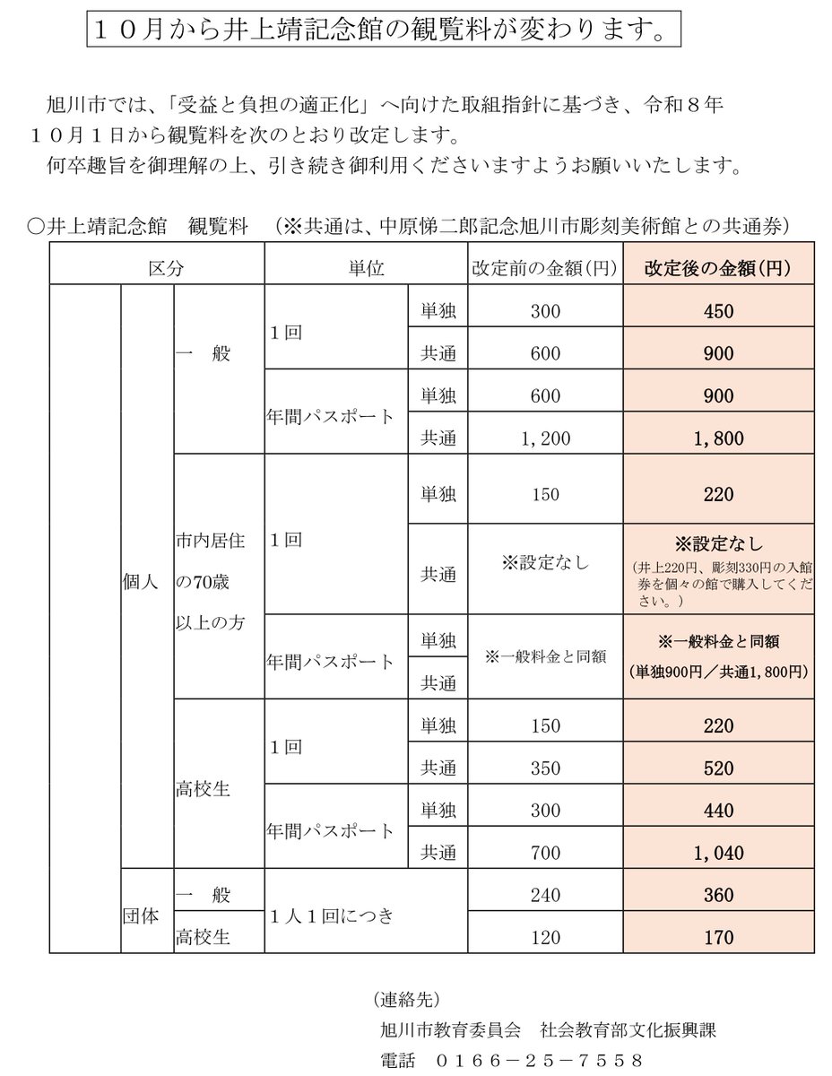 Inoue_Memorial's tweet photo. 【重要】
既報のとおり、明日10月1日（木）に井上靖記念館の観覧料を改定いたします。
何卒ご理解賜りますようお願い申し上げます。 https://t.co/OKJNf6UDZh