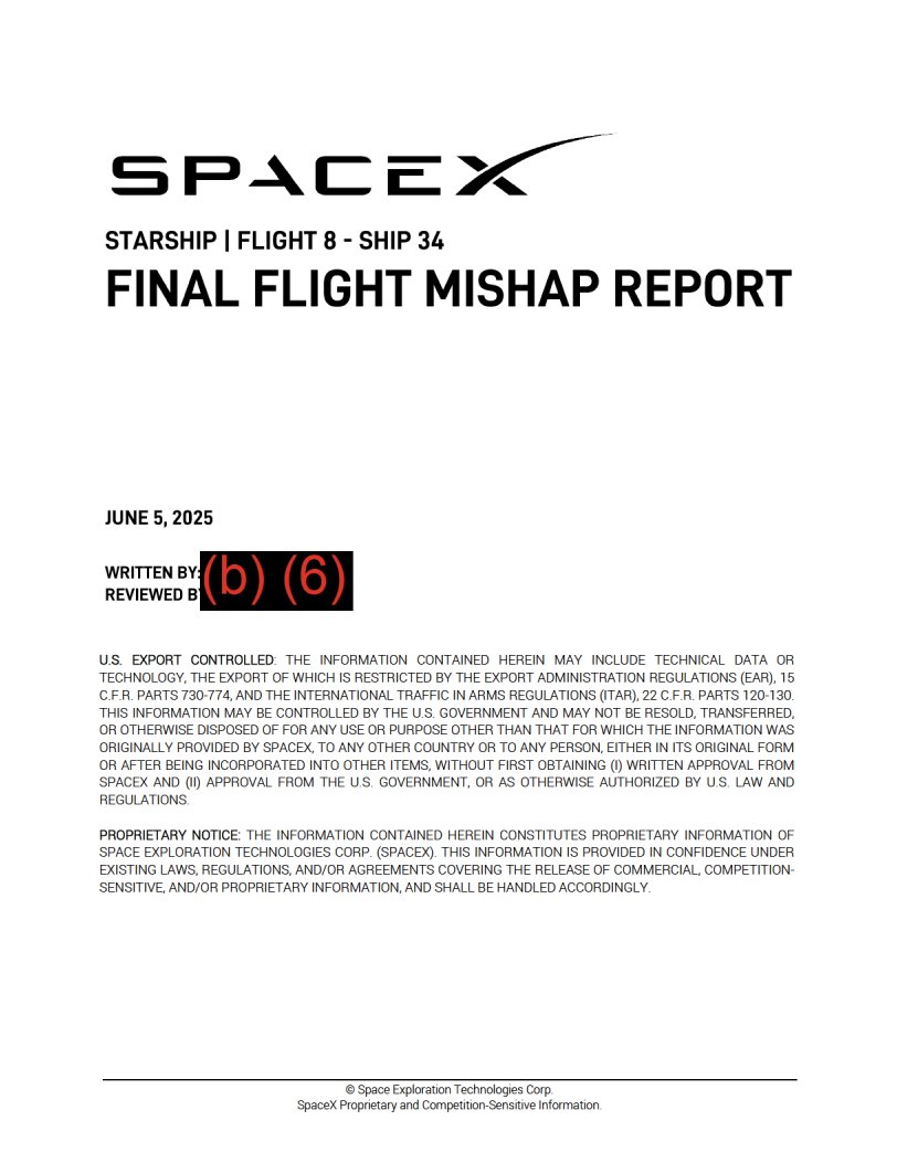 Blobifie's tweet photo. In may of 2025, a bit after FLT-9, i submitted a FOIA request to the FAA to receive copies of the final mishap reports for Flights 7 &amp; 8. 

Over a year and a half later, and they finally got back to me.

The mishap reports are heavily redacted as i expected but are still cool. https://t.co/OJubXLPNpT