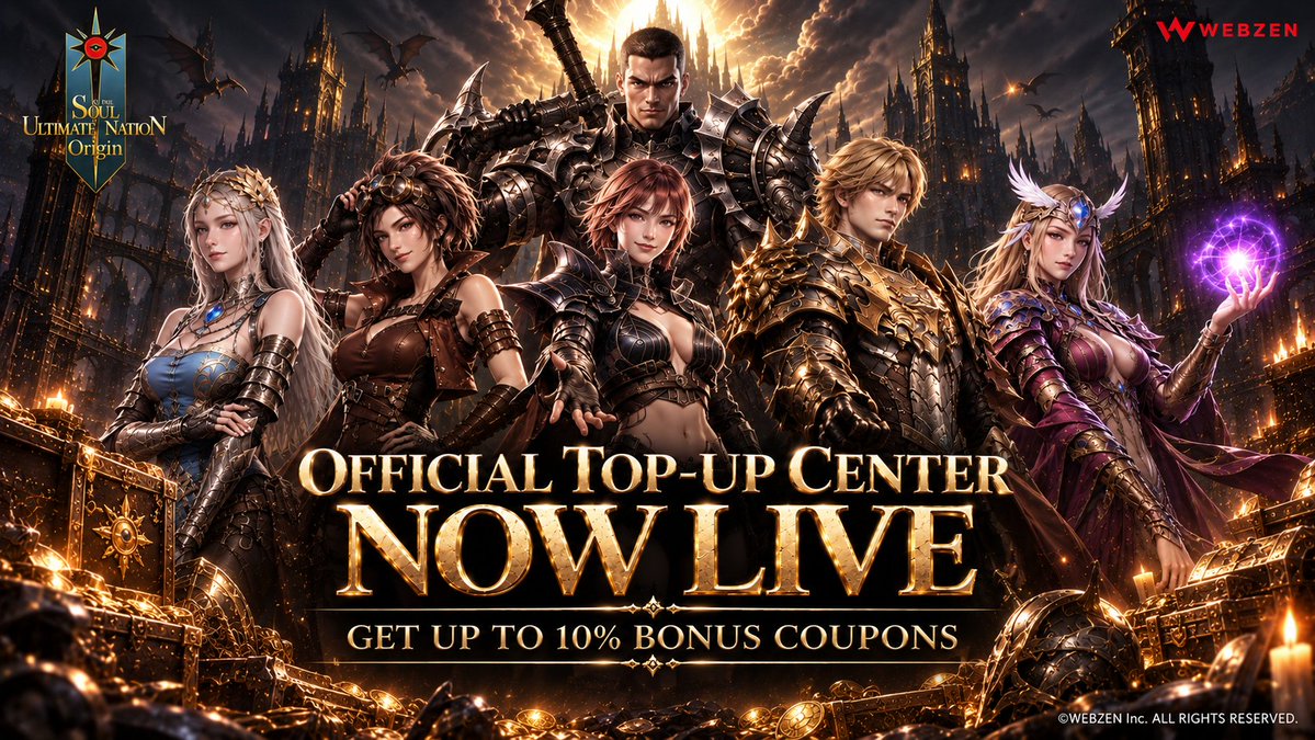 SUN__Origin's tweet photo. 💎 Official Top-Up Center is now live!

🎁 Get 10% bonus Coupons on your first purchase at each tier, then 5% bonus Coupons on repeat purchases.

🔗 Top up here:
https://t.co/C21Y327Ce8

#SUNOrigin #SoulOfTheUltimateNationOrigin #MMORPG #TopUpCenter #TopUpBonus https://t.co/8W7JiA2Ynj