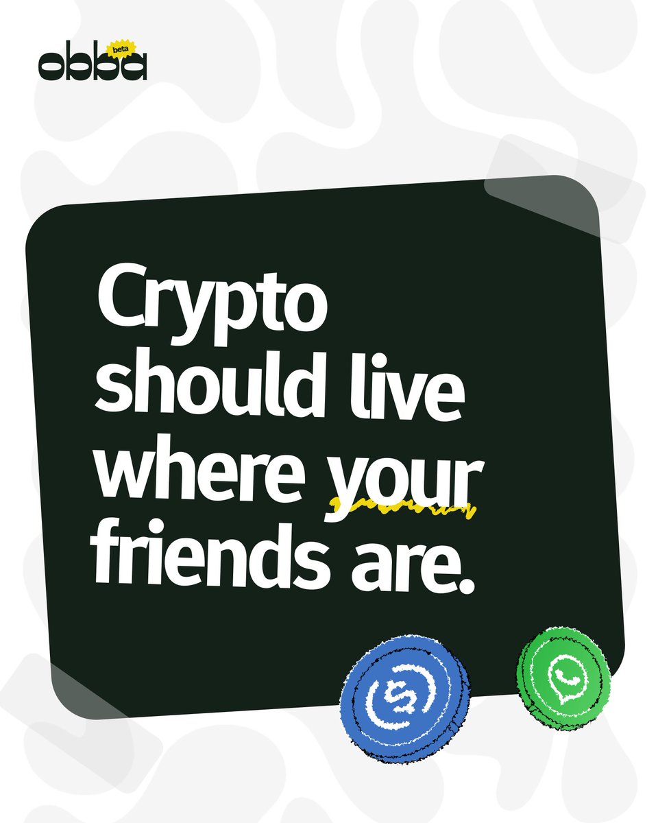 useobba's tweet photo. Send it like a message. Because crypto shouldn't be harder than saying hi. 👋

#Obba #CryptoPayments #WhatsApp #Africa https://t.co/5saxOVPaQv