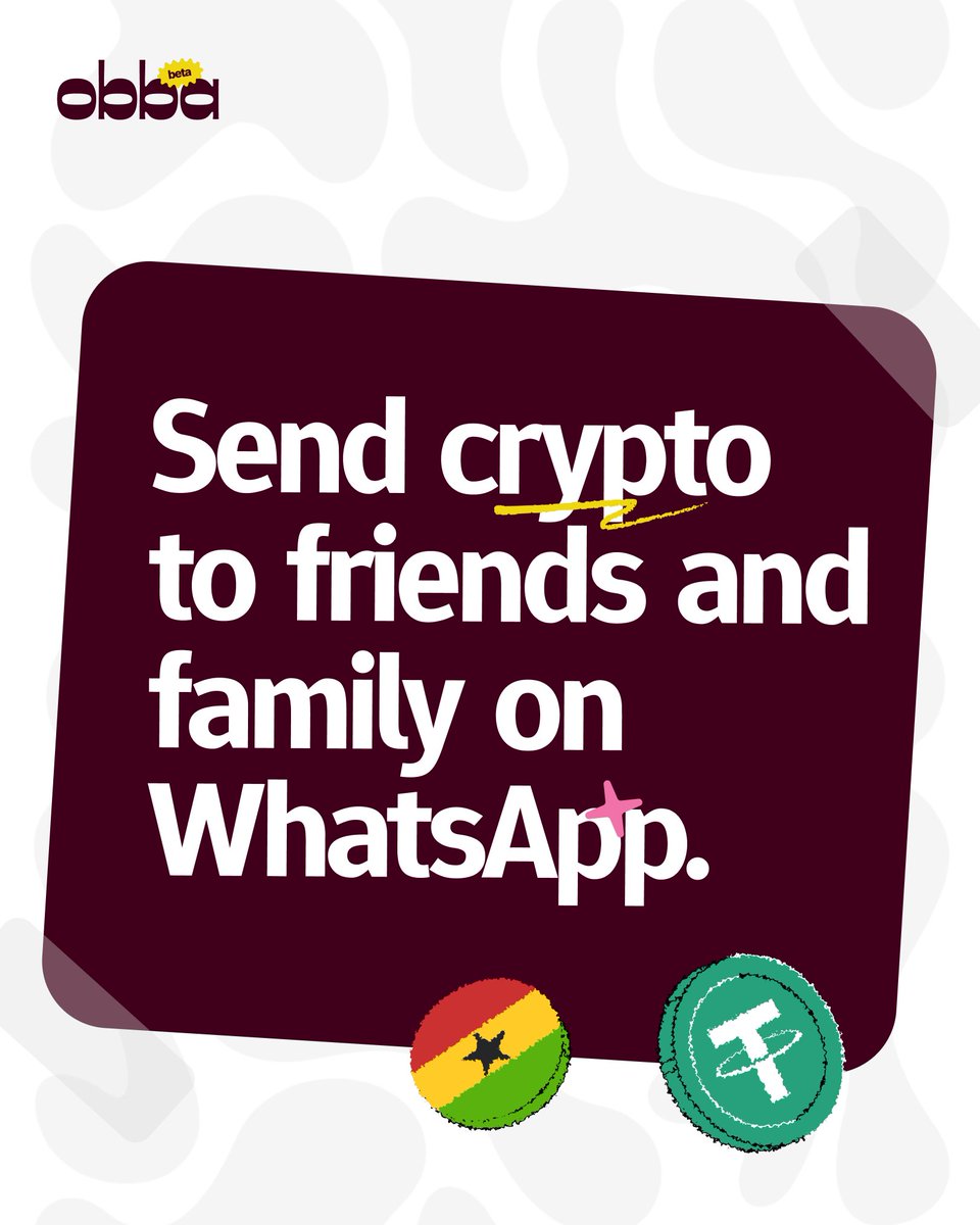 useobba's tweet photo. Send it like a message. Because crypto shouldn't be harder than saying hi. 👋

#Obba #CryptoPayments #WhatsApp #Africa https://t.co/5saxOVPaQv