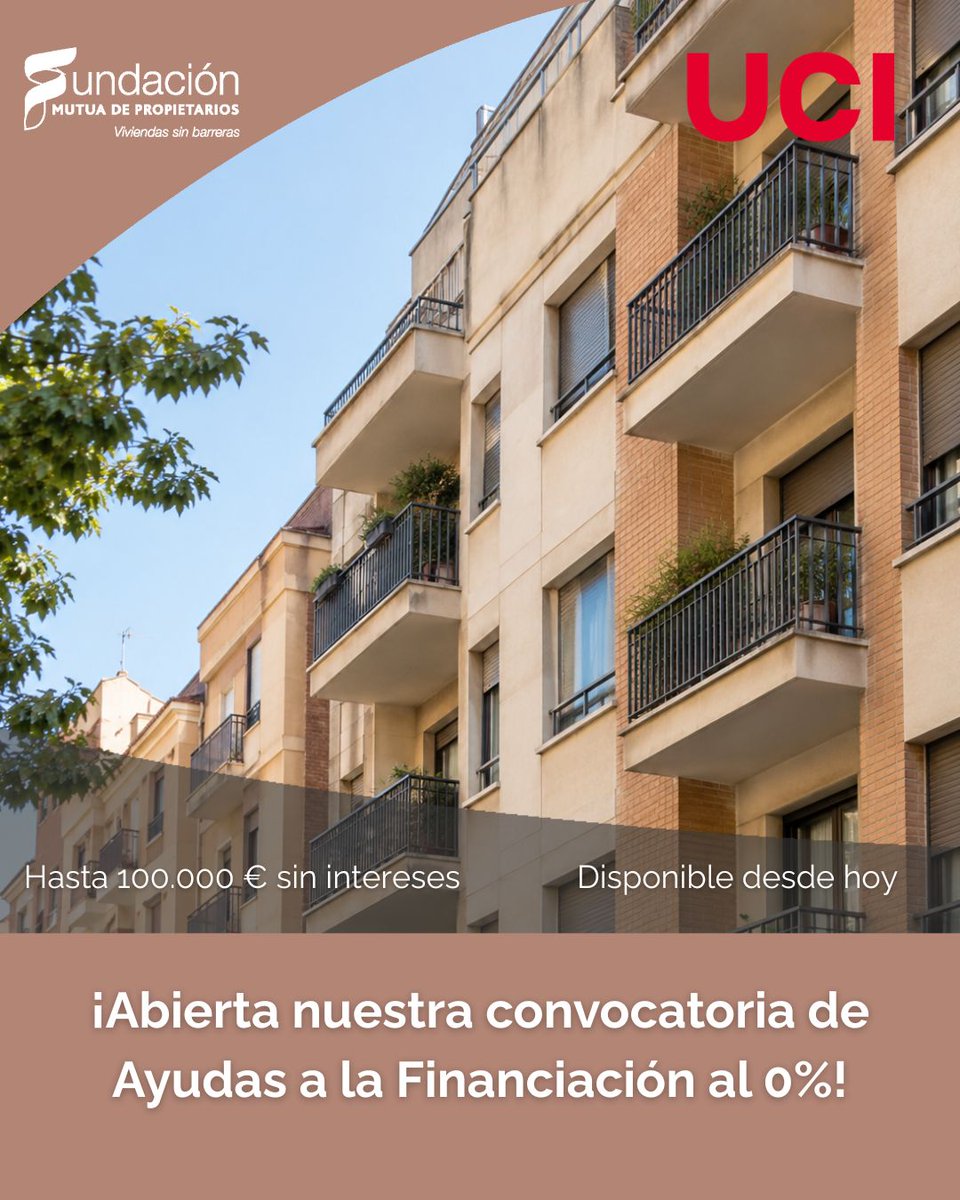 FundacionMdP's tweet photo. La accesibilidad no termina en el portal: empieza en el recorrido completo desde la vivienda hasta la vía pública.

Por eso, desde Fundación Mutua de Propietarios recordamos las Ayudas a la Financiación al 0% del Programa de Ayudas Sin Barreras, dirigidas a comunidades de propietarios que quieran impulsar obras de accesibilidad en edificios residenciales.

La convocatoria contempla actuaciones como la instalación de ascensores, la construcción de rampas, la automatización de puertas, la adaptación. de vestíbulos y pasillos o la incorporación de plataformas elevadoras

👉 Descubre las condiciones de la financiación al 0% en nuestra web: https://t.co/6IwbphI6Nw

#FundaciónMutuaDePropietarios #Accesibilidad #ProgramaDeAyudasSinBarreras #ViviendasSinBarreras #MovilidadReducida #BarrerasArquitectónicas
--
L'accessibilitat no acaba al portal: comença en el recorregut complet des de l'habitatge fins a la via pública.

Per això, des de la Fundació Mutua de Propietarios recordem les Ajuts al Finançament al 0% del Programa d’Ajuts Sense Barreres, dirigides a comunitats de propietaris que vulguin impulsar obres d'accessibilitat als edificis residencials.

La convocatòria contempla actuacions com la instal·lació d'ascensors, la construcció de rampes, l'automatització de portes, l'adaptació de vestíbuls i passadissos o la incorporació de plataformes elevadores

👉 Descobreix les condicions del finançament al 0% a la nostra web:
https://t.co/77IPsfIaDj  

#FundacióMutuaDePropietarios #Accessibilitat #ProgramaDAjutsSenseBarreres #HabitatgesSenseBarreres #MobilitatReduïda #BarreresArquitectòniques
