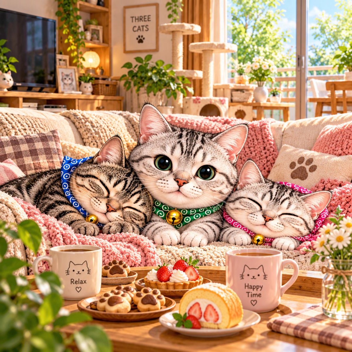 Reiruofficial1's tweet photo. 🌸🐾

午後のひと休み♡☺️

ちょっと疲れたら、無理せず休憩しようね☕️✨

レイル💚 リオくん💙 あすかちゃん🩷と
のんびりティータイム🐱🐱🐱💕

今日もあと少し♡
ぼちぼちいこうね〜✨

#猫 #猫イラスト #癒し #イラスト #ティータイム https://t.co/31omnOKnqi