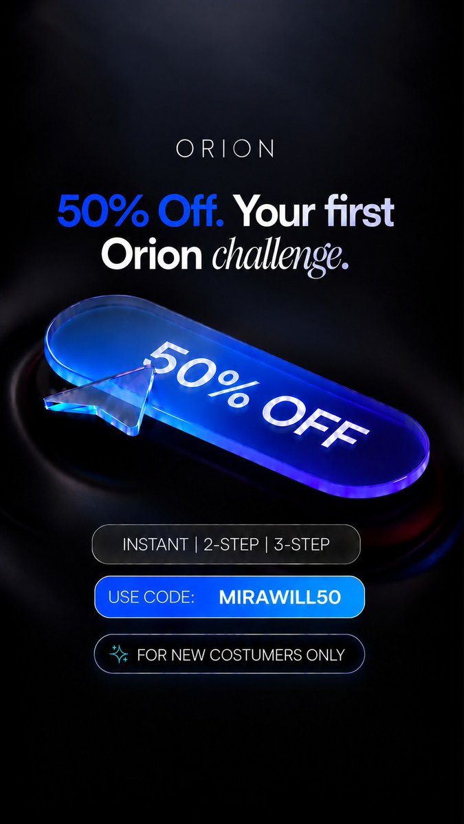 Willest20's tweet photo. 🔥🚨NEW PARTNERSHIP ALERT &amp; $50000 GIVEAWAY 🚨‼️
👉Follow @Orionfundedcom @OrionAffiliates @Willest20 @neyion10 
👉Like, repost and tag 2 friends
Use CODE: MIRAWILL50 to get 50% off your first purchase.🚀
Drop proof in comments 👇
Use code MIRAWILL50 for 50% off👌

3D https://t.co/fdLoZV1dVn