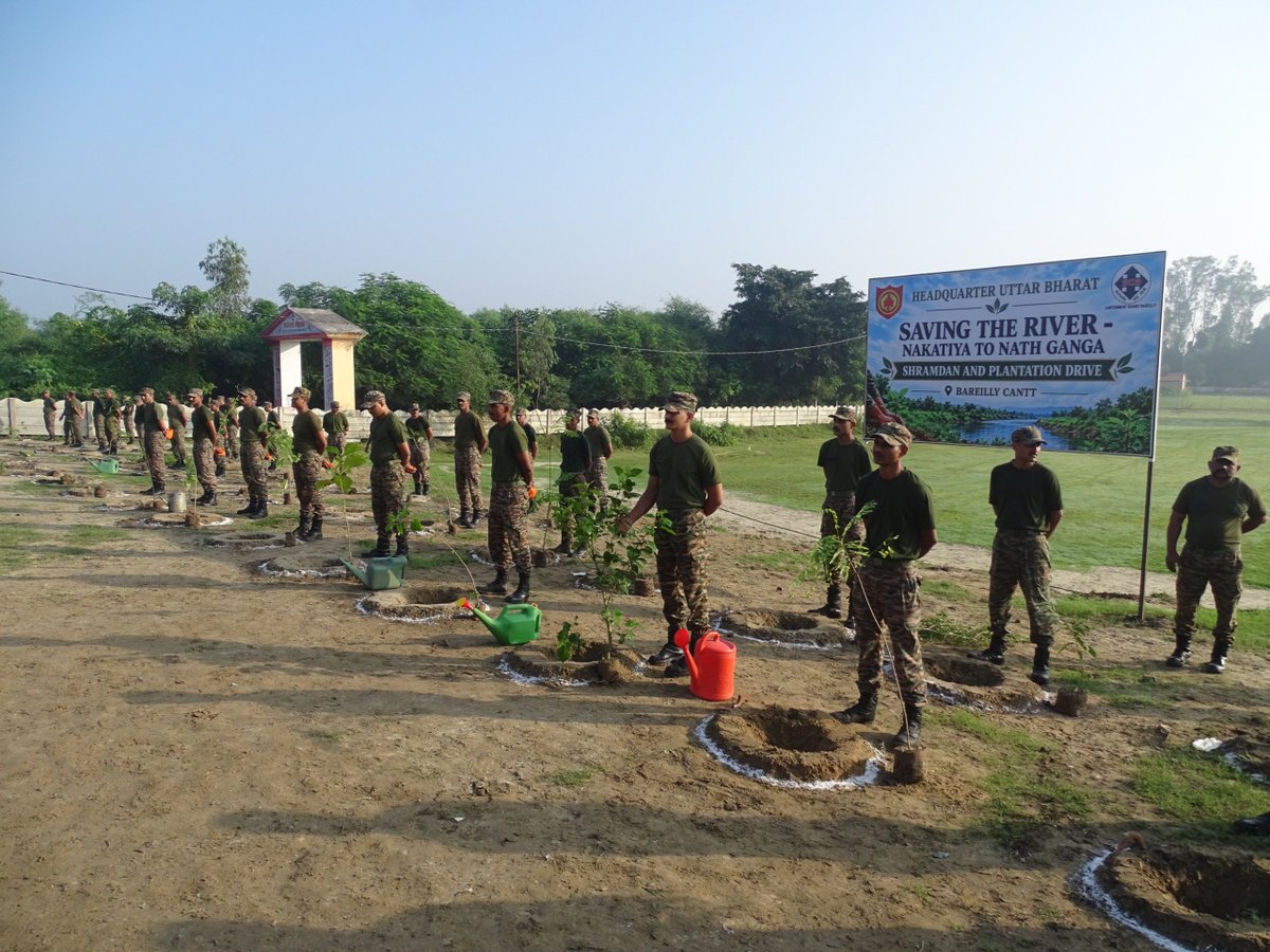 UBArea_IA's tweet photo. 🇮🇳 11,000 TREES. ONE RIVER. ONE GREEN MISSION.

From Nakatiya to Nath Ganga, the mission is bigger than a cleanup — it is a pledge to revive a living river corridor.

On 30 Sep 2026, HQ Uttar Bharat & Bareilly Cantonment Board joined hands with Army personnel and civic stakeholders for Shramdaan, river cleaning, bank restoration and plantation.

🌱 11,000 trees planted for the proposed Nakatiya–Nath Ganga Green Corridor.

Cleaner river. Greener banks. Stronger Jan Bhagidari.

Nakatiya to Nath Ganga — together for a living river.

#IndianArmy #SuryaCommand #HQUttarBharat #SHS2026 #SwachhataHiSewa2026 #MissionLiFE #CleanRiver #GreenIndia

@SwachhBharatGov @SwachhBharat @MoHUA_India @MoJSDDWS @adgpi @panchshulpulse @PRODefDehradun @suryacommand @IbexRadioTarana @radioibextarana @voiceofspiti @voiceofkinnaur @ProDefLko @SpokespersonMoD @DefMinIndia @ceobareilly