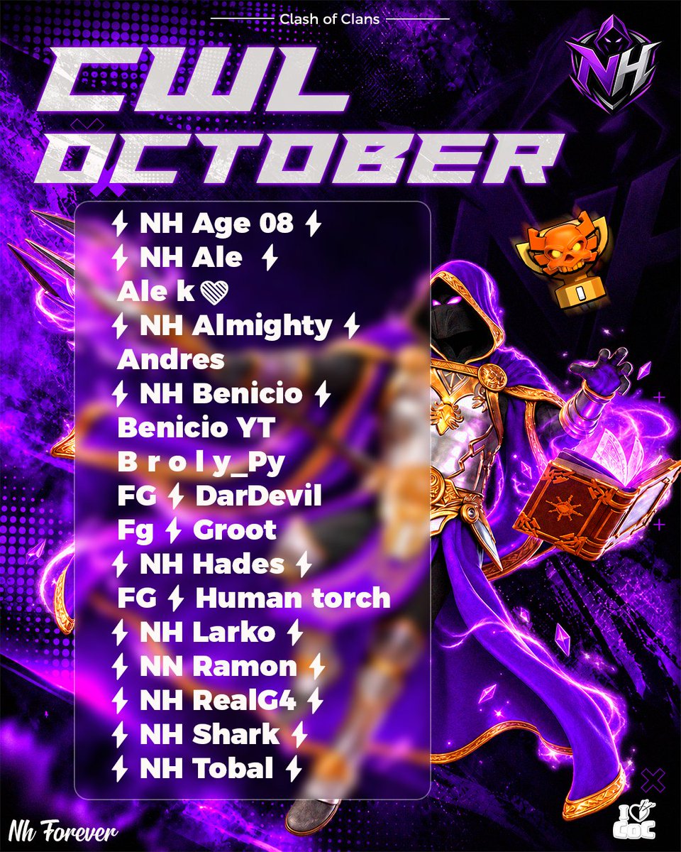 NH_Esport5's tweet photo. 𝑪𝑾𝑳 𝑶𝒄𝒕𝒐𝒃𝒆𝒓 𝒍𝒊𝒔𝒕𝒂 𝑶𝒇𝒊𝒄𝒊𝒂𝒍 
⚡𝓝𝓗 𝓕𝓸𝓻𝓮𝓿𝓮𝓻⚡ https://t.co/gkzhV4aA5w