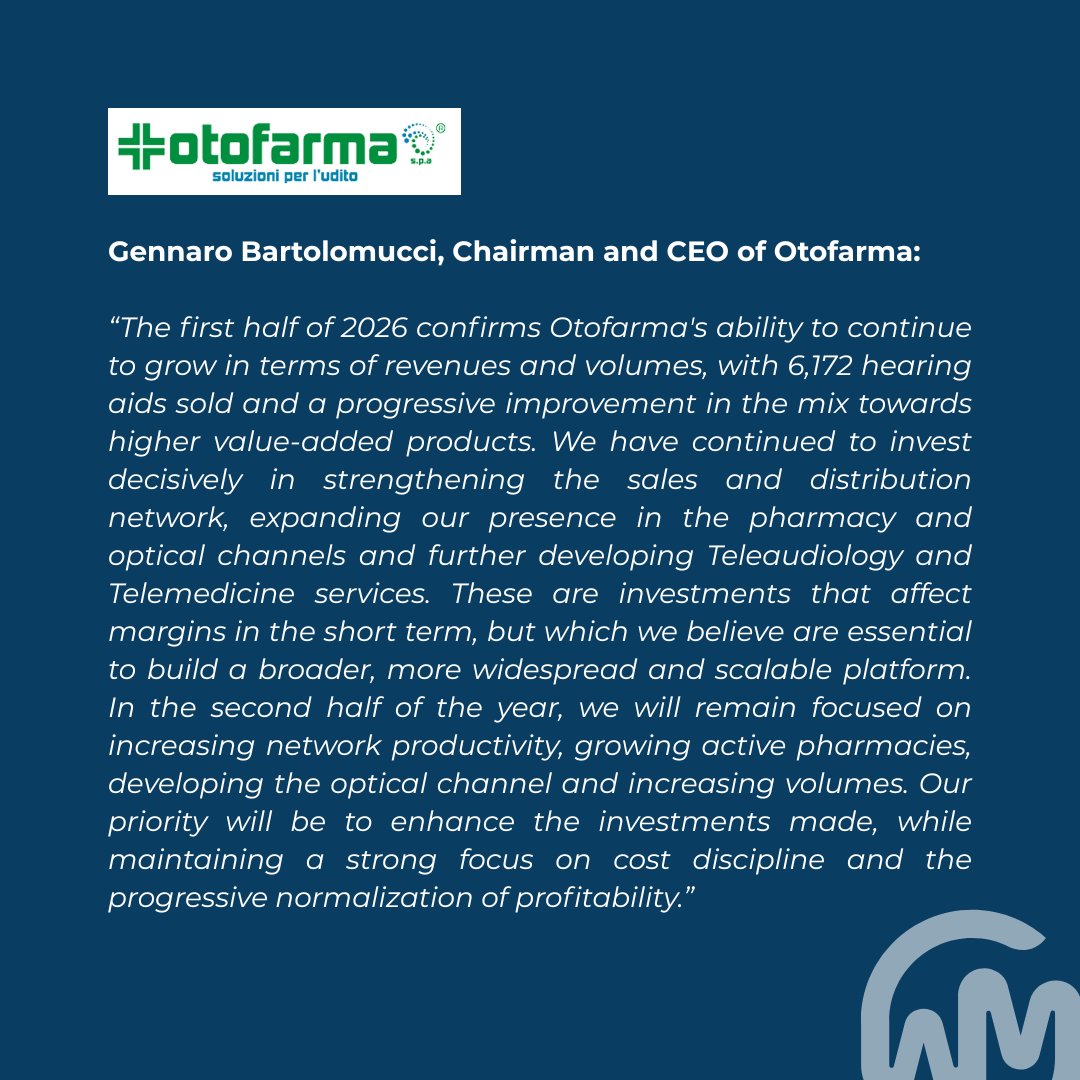 twin_services's tweet photo. #Otofarma closes the first #half of 2026 with #ValueofProduction up 12.5% to €9.6 million and revenues from #Sales and #Services reaching €8.7 million, up 8% compared with the same period of 2025.

Read the full press release: https://t.co/XUEIi5wZia https://t.co/KW9ugYNcTc