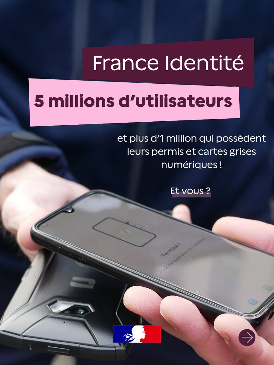 france_identite's tweet photo. 5 millions d'utilisateurs, c'est aussi plus de 1,8 million de permis de conduire et plus d'1 million de cartes grises numériques via France Identité 🚗

Vos papiers de voiture toujours accessibles depuis votre smartphone, même pour un contrôle routier

👉 https://t.co/Z23VL8wtr9 https://t.co/RF7rvhKAqJ