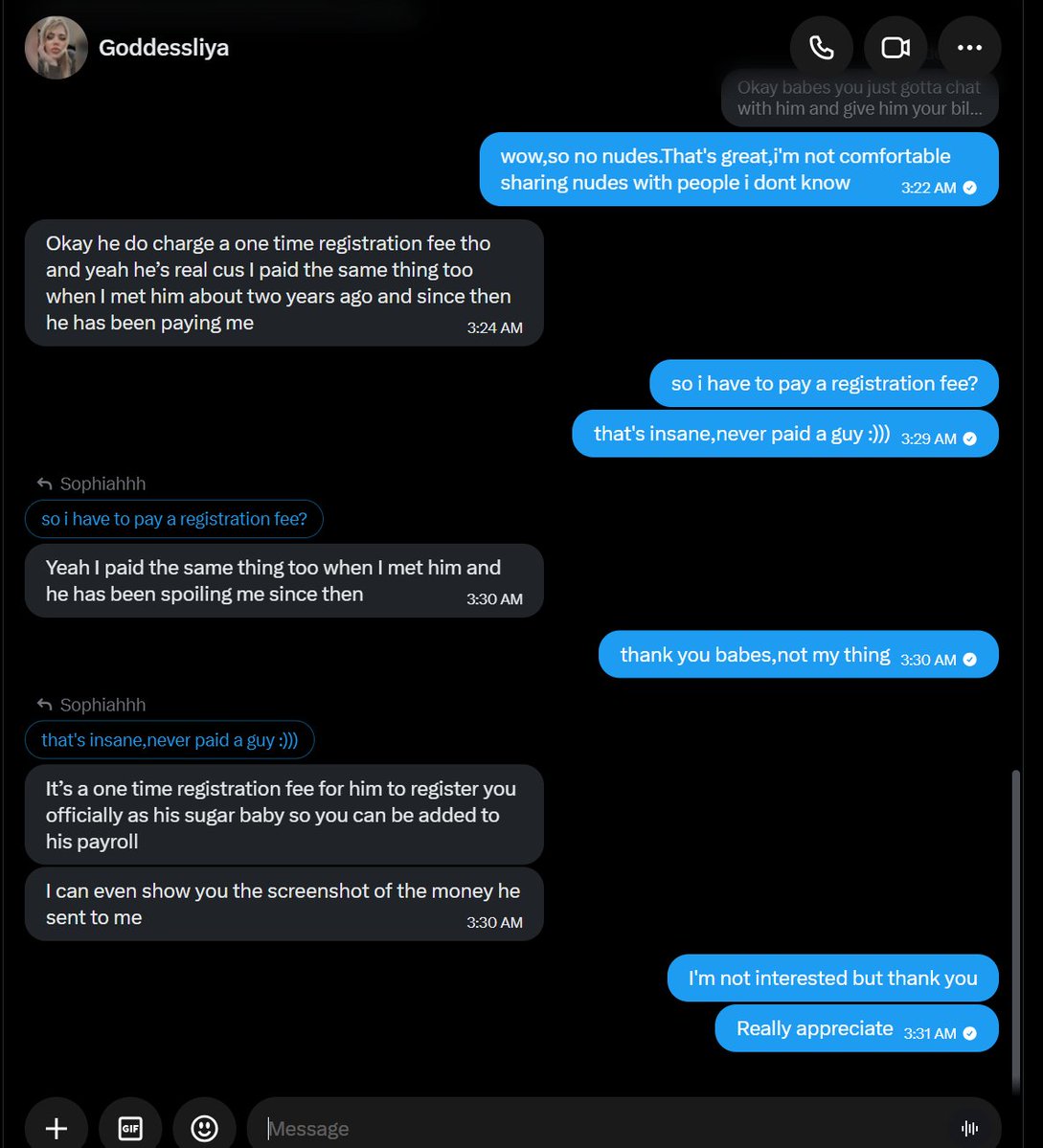 SopiahhhhM's tweet photo. Beware of this profile.She's a scam,she will introduce you to a ''sugar daddy'' but you have to pay a tax to be on the guy's payroll 🙄😂never paid a man ahahah.
Findom world has turned into a scam in these 3 years i was away? https://t.co/pHCnB2mm2m