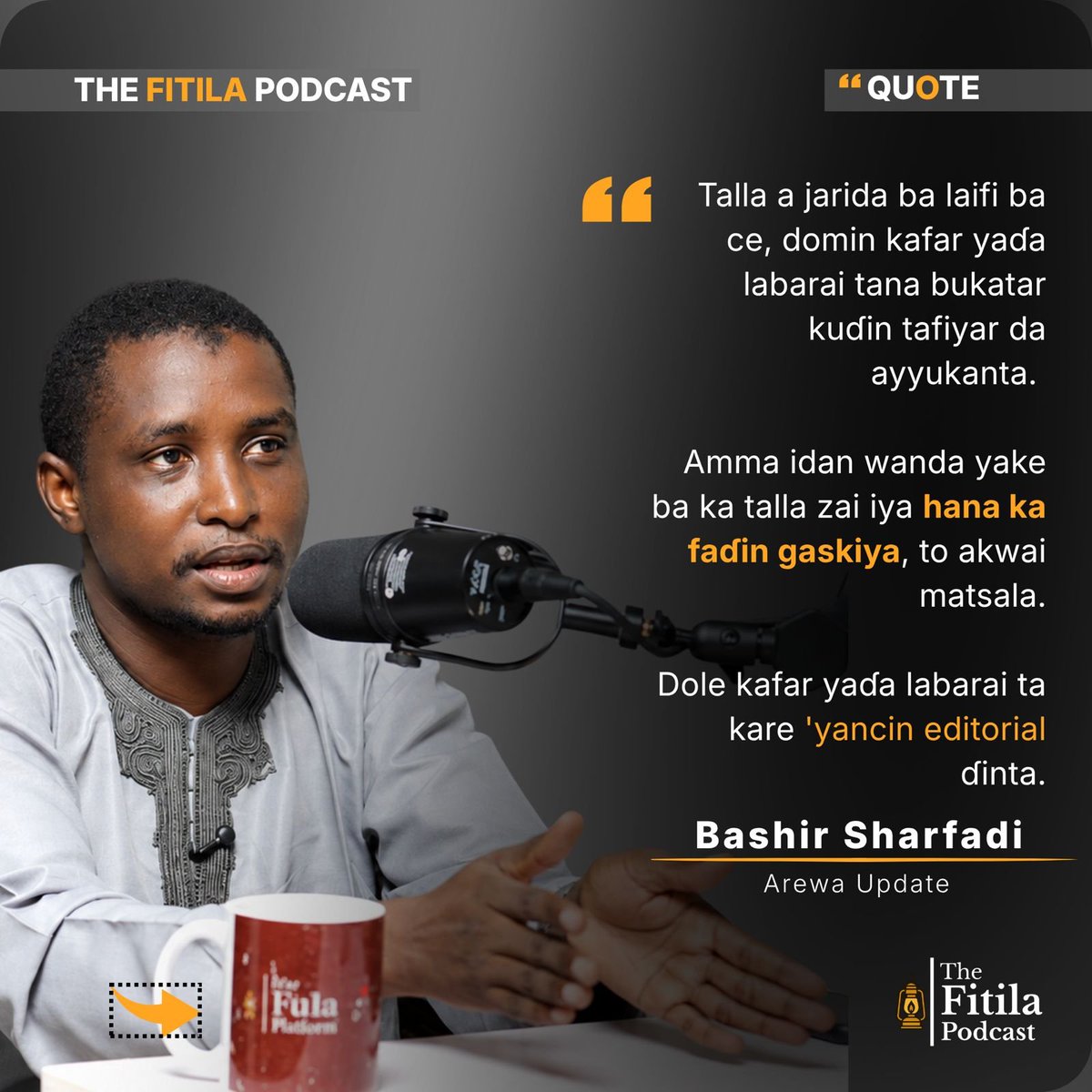 fitilapodcast's tweet photo. AI, tantance labari, 'yancin kafar yada labarai, da kuma ci gaba da koyo.

Cikakkiyar tattaunawar na nan a Channel din Fitila Podcast na YouTube:
 https://t.co/oufk5jyagY

#FitilaPodcast #BashirSharfadi #AikinJarida #AI #Media https://t.co/nLFCgS4spz