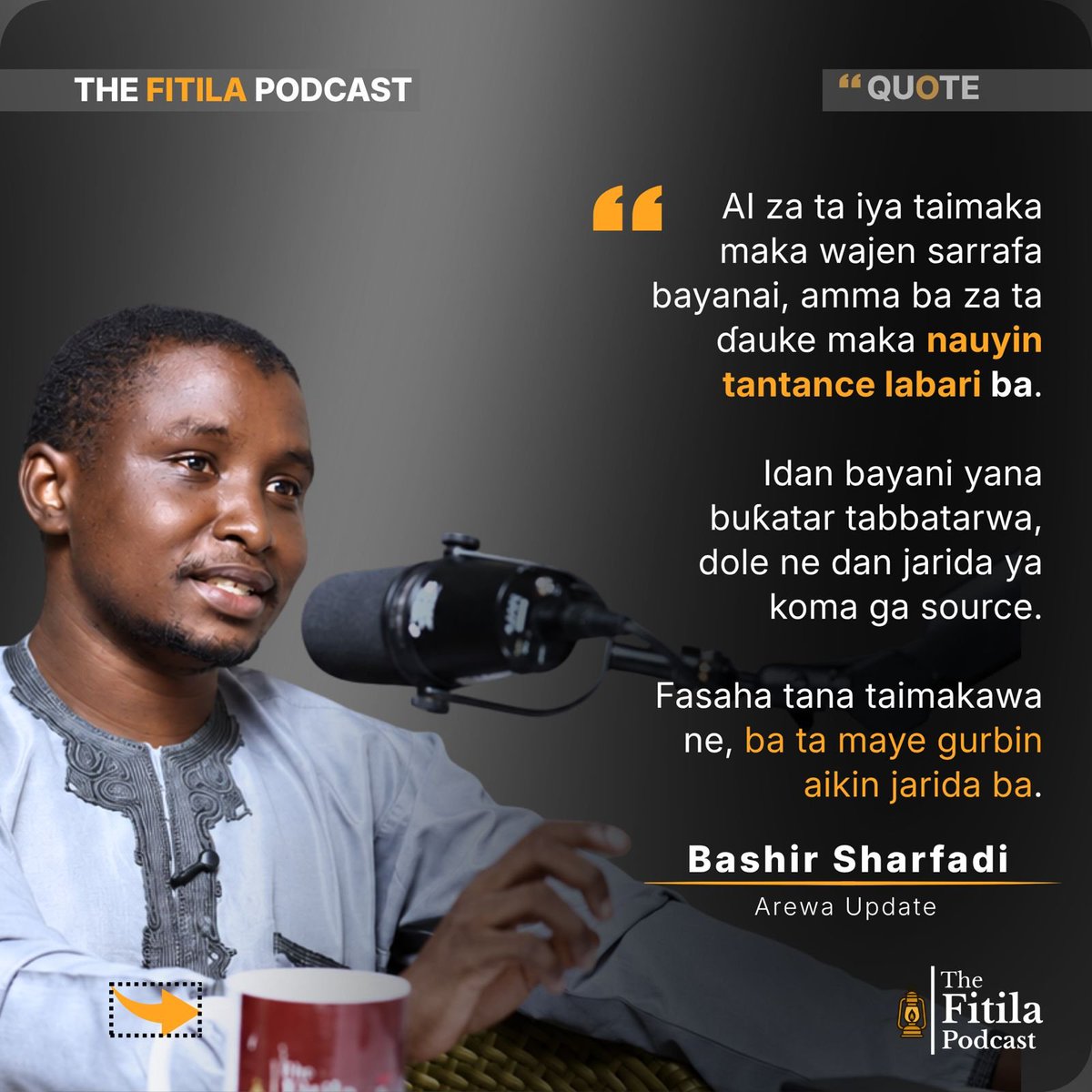 fitilapodcast's tweet photo. AI, tantance labari, 'yancin kafar yada labarai, da kuma ci gaba da koyo.

Cikakkiyar tattaunawar na nan a Channel din Fitila Podcast na YouTube:
 https://t.co/oufk5jyagY

#FitilaPodcast #BashirSharfadi #AikinJarida #AI #Media https://t.co/nLFCgS4spz