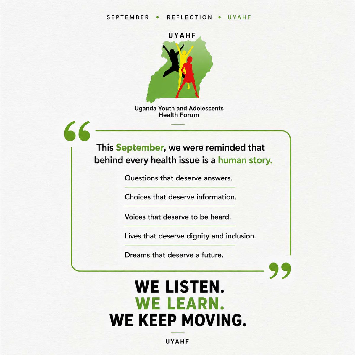 uyahf1's tweet photo. September reflection.

#YouthLead #HealthForAll #Inclusiveness https://t.co/FYB3UKjbKp
