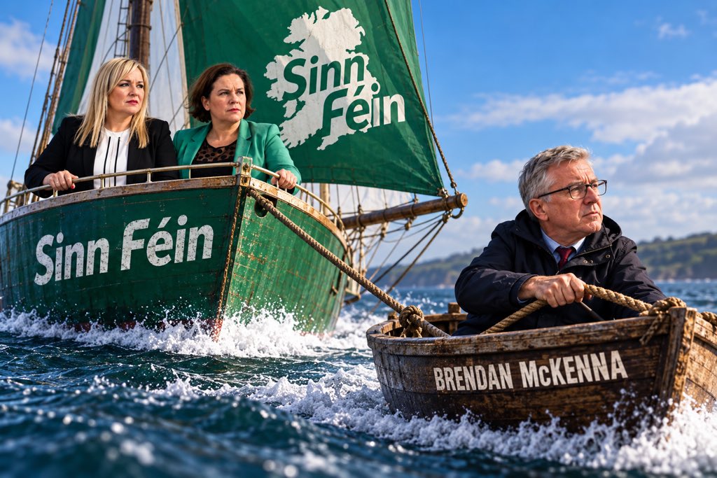mooreholmes24's tweet photo. Sinn Féin’s ship is being steered by Brendan McKenna’s dinghy.

Notice how they were left out in the cold from SoS meeting yesterday. Instead, they ran down South to meet the Taoiseach, in a bid to save face.

Sinn Fein are dancing to McKenna’s tune. All of this disruption flows directly out of Sinn Fein’s vulnerability and concern that they are losing support.

Residents are not acting in fear of the Orange Order, Sinn Fein are acting in fear of Brendan McKenna.