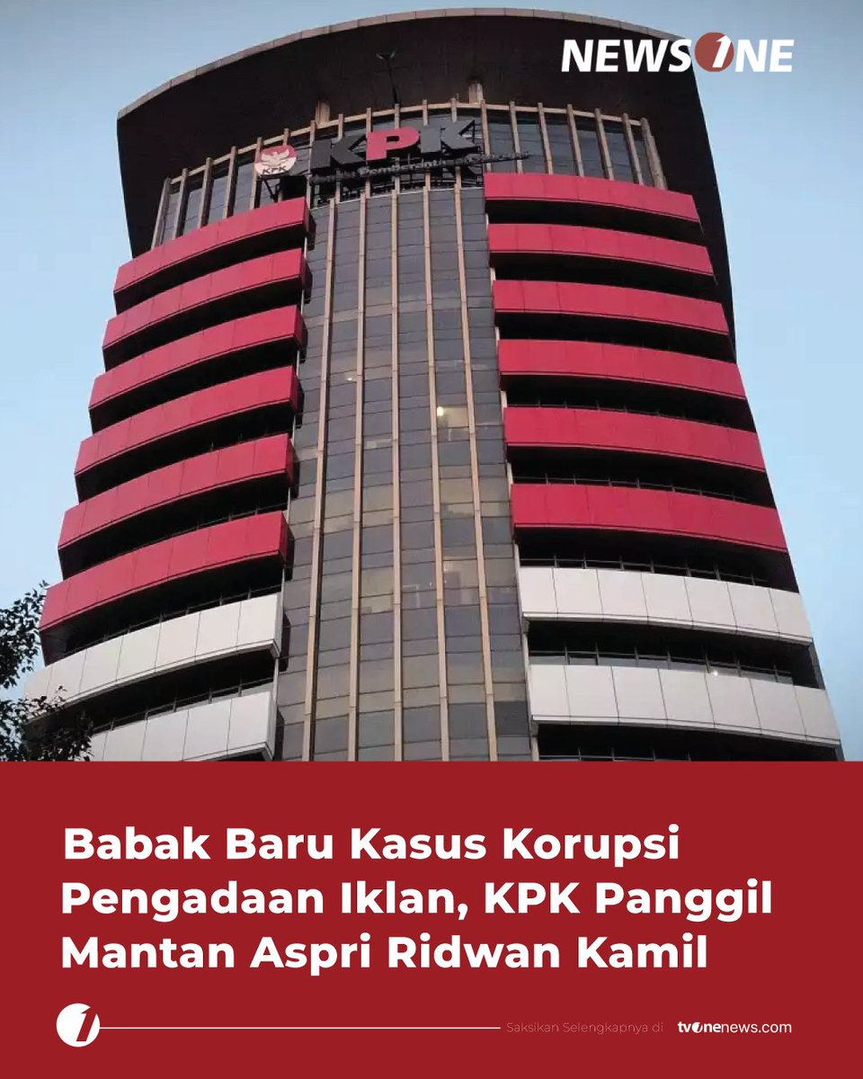 tvOneNews's tweet photo. KPK kembali memeriksa sejumlah saksi dalam penyidikan kasus dugaan korupsi pengadaan iklan tahun anggaran 2021-2023.

Selengkapnya di https://t.co/BJxhqaVz1q
#HardNews_Hukum #NewsOne #CariBeritaditvOne #KPK #Korupsi #RidwanKamil #Aspri #ViralJabar #NO01 https://t.co/Io0TZqEqb3