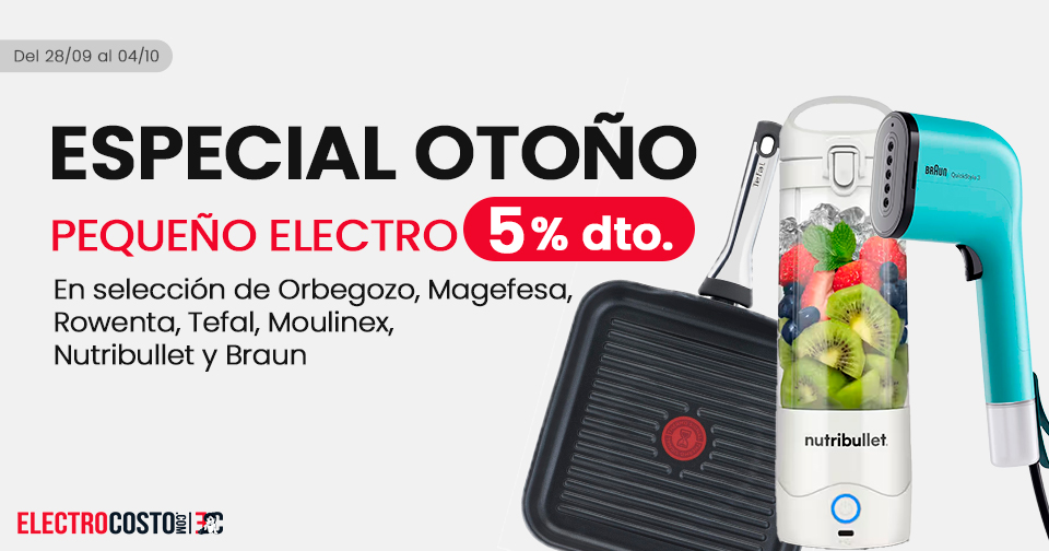 Electrocosto's tweet photo. 🔥 ¡AHORRA UN 5%! 🔥
Del 28/09 al 04/10, disfruta de un 5% DTO. en una gran selección de pequeño electrodoméstico de:
JATA · BRAUN · ORBEGOZO · MAGEFESA y muchas más...

⏰ ¡Aprovecha la promo antes de que termine!
https://t.co/8VjdoWHRHn

#Oferta #Descuento https://t.co/k4HGH5RB5i