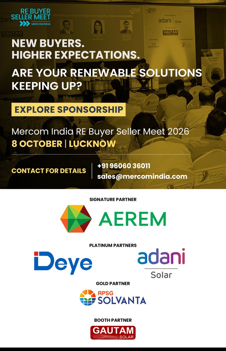 MercomIndia's tweet photo. The next wave of demand is taking shape.
UP is encouraging new data centers to source at least half their power from renewables.
What could that mean for future suppliers?
Oct. 8 | Lucknow
Email: sales@mercomindia.com
#MercomIndia https://t.co/Et202JnjEx