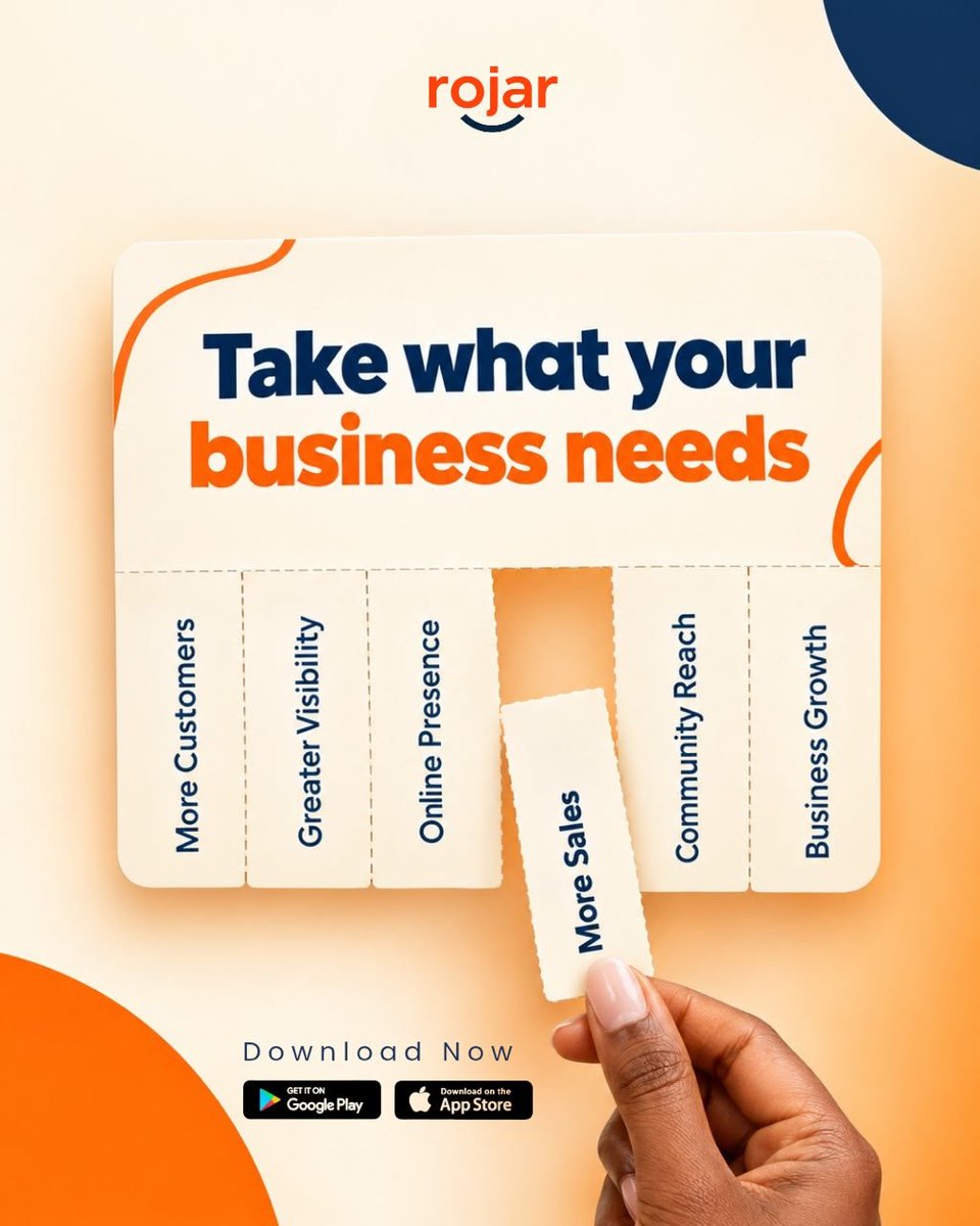 RojarNG's tweet photo. What does your business want? 👀

More customers? More visibility? More sales?

Pick your goal. Grow with Rojar. 🚀

#Rojar #BusinessGrowth #SellWithRojar https://t.co/MNAdGfP86c