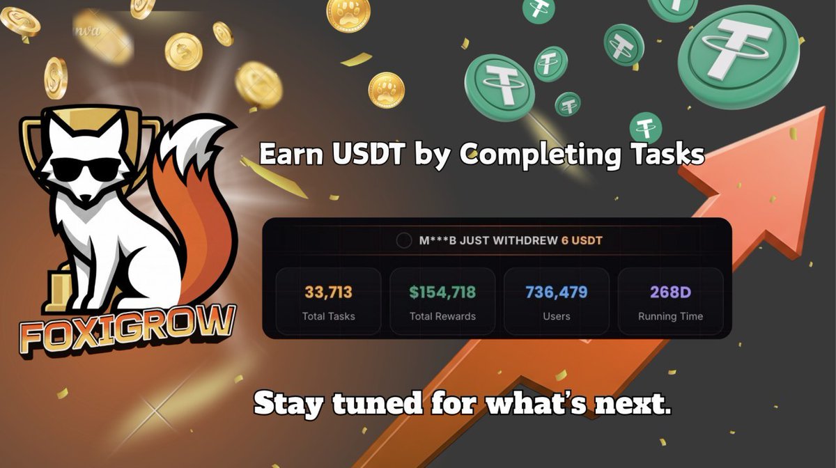 FoxiGrow's tweet photo. Earn Real USDT Anywhere, Anytime — No Investment Needed! 💰🚀
We’ve already paid out $150,000 USDT to the community!

✅ Super easy tasks
✅ Instant payouts
Ready to start earning? 👇
🦊 https://t.co/Q0PVPtctT6
Website: https://t.co/xVFHl7HcWK

#MakeMoneyOnline #EarnUSDT #SideHustle #PassiveIncome #SocialToEarn