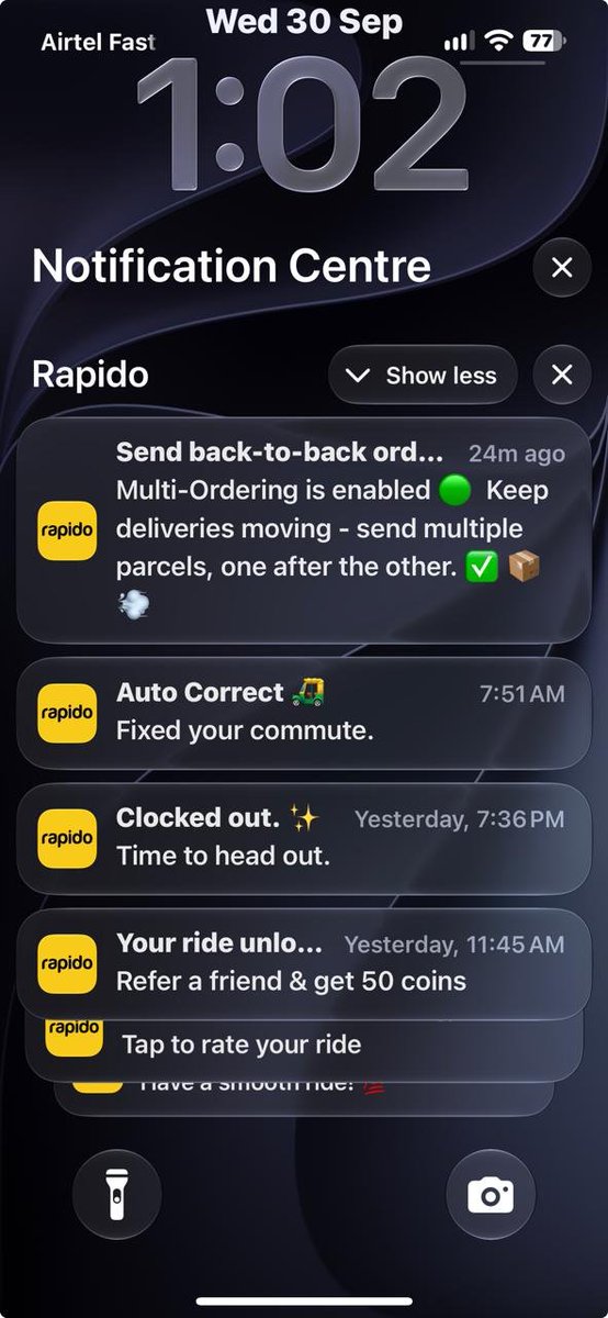 mangoidiots's tweet photo. @rapidoapp_ If your product team is wondering why so many of your users have turned off #notifications, this is the reason. I forgot to turn off your app's notifications and I get greeted with so many. On top of it, you don't give the option to turn off based on categories. #ios https://t.co/yjJ6VdfptD
