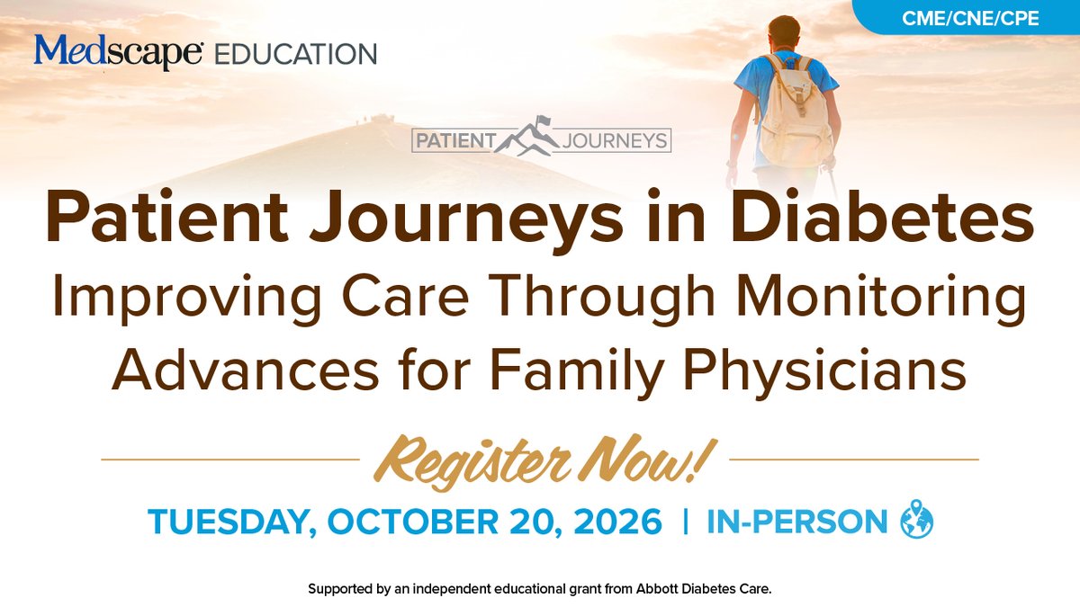 MedscapeLIVE's tweet photo. 📲 Smarter monitoring can mean smarter diabetes care. Explore the latest evidence on diabetes monitoring devices, 📈 learn how to integrate them effectively into practice, and strengthen team-based strategies. 🩺 Upgrade your approach! https://t.co/UoDJTPYFb1

#AAFPFMX https://t.co/ucSpN5S5DN