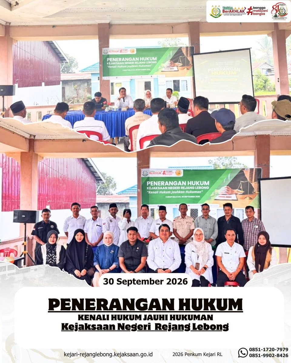 kejariRL's tweet photo. Kejaksaan Negeri Rejang Lebong melalui Bidang Intelijen melaksanakan kegiatan Penerangan Hukum di Kecamatan Curup Selatan  yang diikuti oleh para Kepala Desa dan Lurah se-Kecamatan Curup Selatan. https://t.co/fSMeu45xF0
