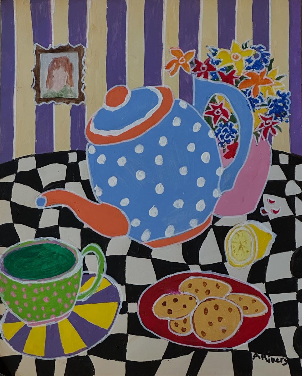RandeeVang68's tweet photo. Tea time. Small original acrylic painting on paper. https://t.co/y8I8Q2btnN