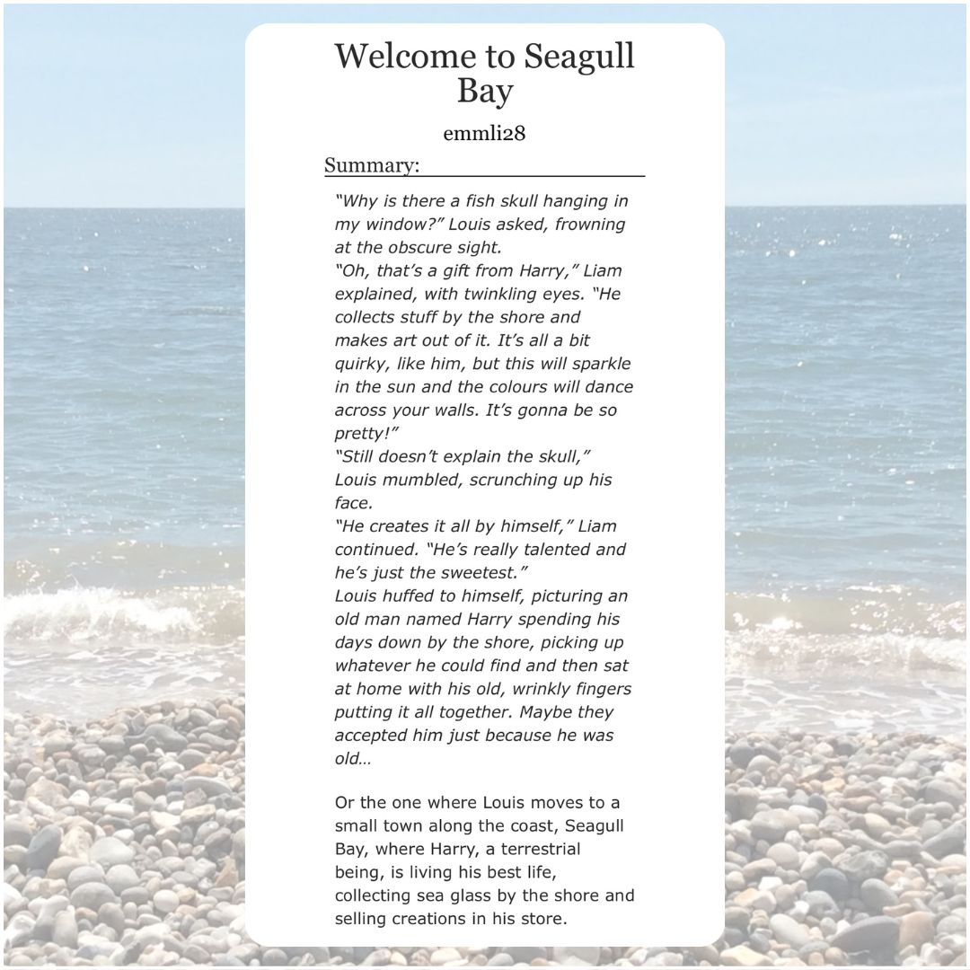 emmli28's tweet photo. Welcome to Seagull bay
OUT NOW for @BLFicFest 
E | ~65k | Strangers to lovers

https://t.co/d61VZCciWC https://t.co/i7T6Rgeg0Y
