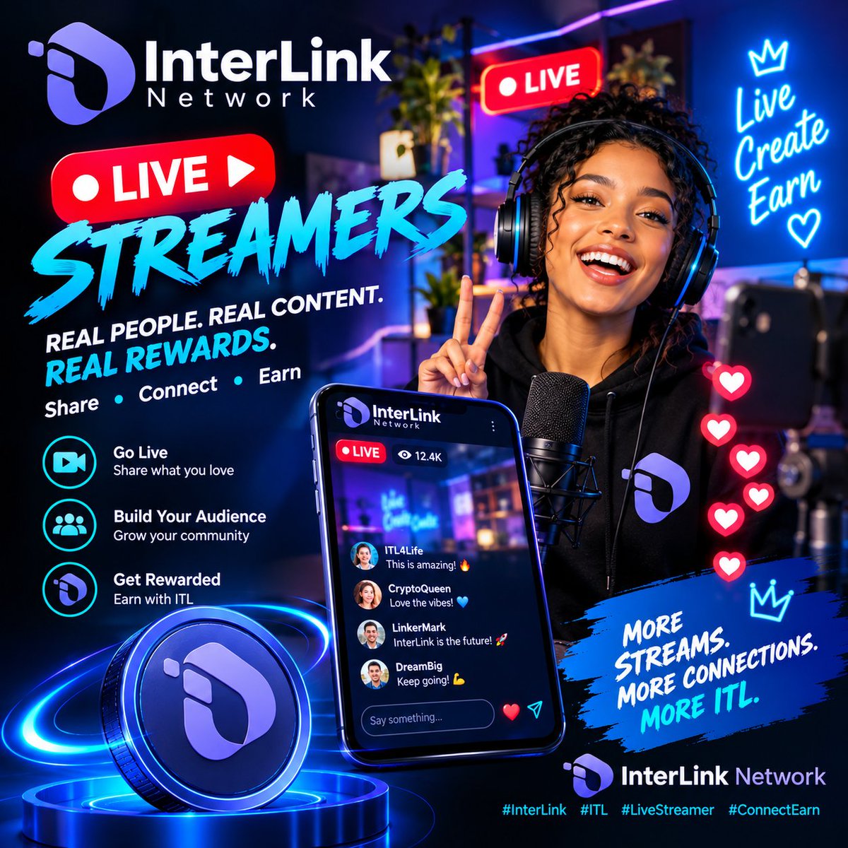FuadAmin8's tweet photo. 🔥 INTERLINK LIVESTREAM IS LIVE! 🎥 Go LIVE, light up the community, connect with viewers, build your audience, and ride the wave with ITL! 🚀⚡
 #InterLink #ITLG #ITLX #ITL https://t.co/it8QSrrYKm