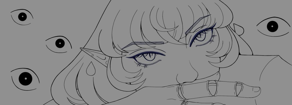 pebbles_arts's tweet photo. Here are some process pictures from that piece - it took me a bit to know where I wanted it to go; The banner took me around 12 hours total (4 of it was just sketching) https://t.co/UYfc2gN4CG