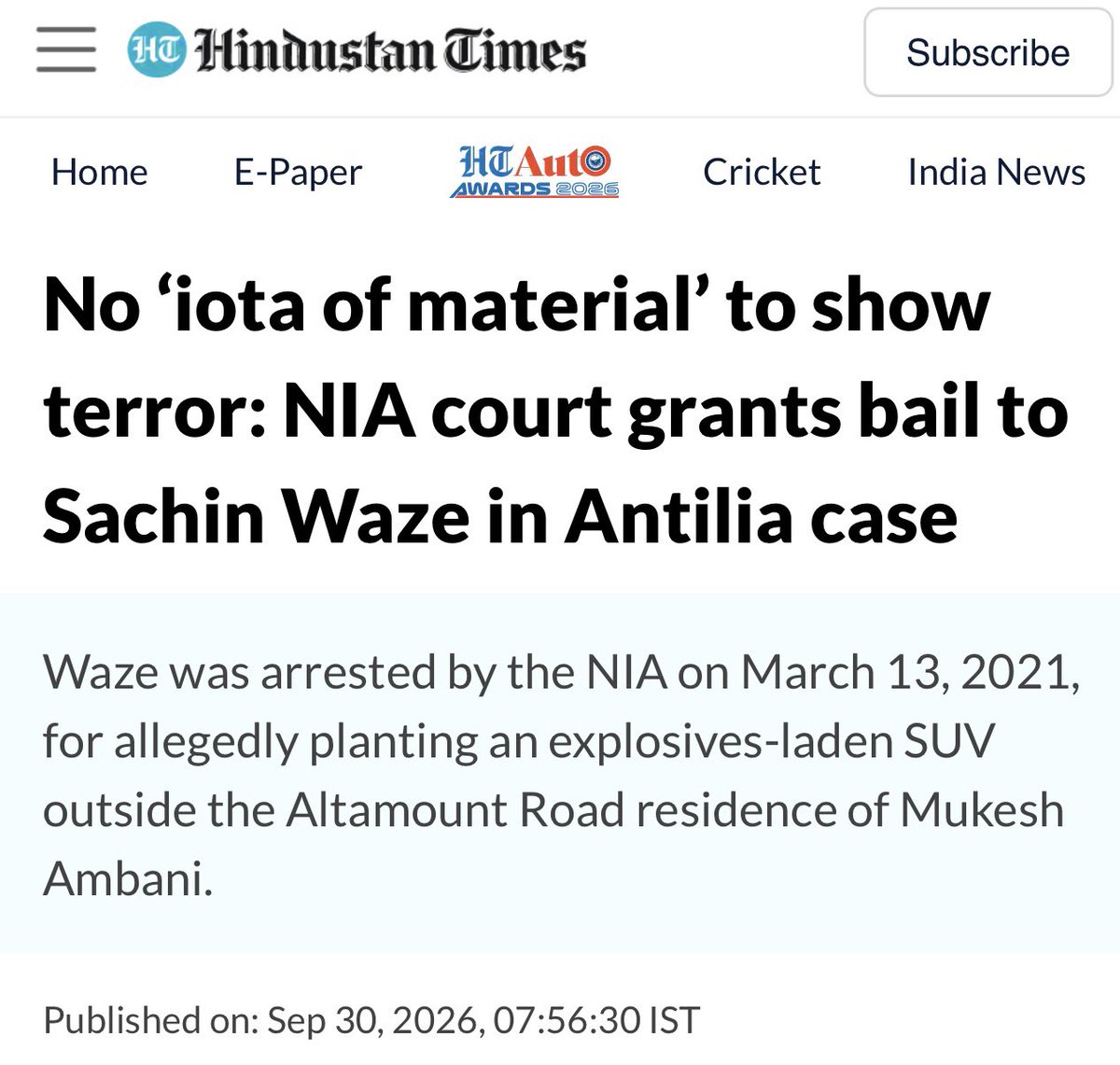 PIYALIBH's tweet photo. Until a new Division Bench is assigned to hear the NIA’s appeal, Sachin Waze’s bail order remains intact. Why is the NIA's appeal still awaiting a bench?

And we are supposed to believe that the truth about Disha & Sushant will ever come out?

The government in power today is NOT the same government that was in 2020. Yet, what has changed?

When it comes to protecting influential people, every political party seems to follow the same playbook. Power changes hands, but accountability remains missing.

Justice cannot remain a casualty of political convenience.

#JusticeForDishaSSR 
#SachinWaje