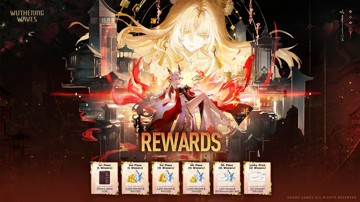 Wuthering_Waves's tweet photo. Dear Rovers,

Wuthering Waves Fan Creation Event "Prism's Illusion, Heart's Illumination" is now live! Post your work with hashtags #WutheringWaves and #WuWaFanart on X (Twitter)/Instagram/Facebook and fill out the form for a chance to win iPhone 18 Pro 512GB, Astrites and more!

Create your works of boundless imagination to present the world of Wuthering Waves!
Proceed to submit: https://t.co/QTCw1EI2ZF

Check the link for more information: https://t.co/xe9En2TxJB

#WutheringWaves #WuWaFanart