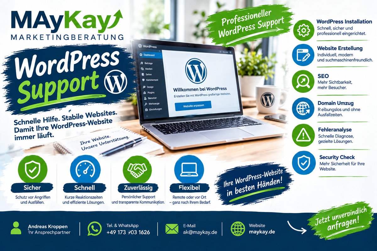 MAyKayMarketing's tweet photo. Du hast ein Problem mit deiner #WordPress Website? Oder Du möchtest selber mit einer WordPress Website starten? Wir unterstützen dich dabei:
1. Website Erstellung
2. #SEO
3. Domain Umzug
4. Fehleranalyse
5. Security Check
6. WordPress #Schulungen
#Website #SecurityCheck #audit https://t.co/KOmRWPF0H1