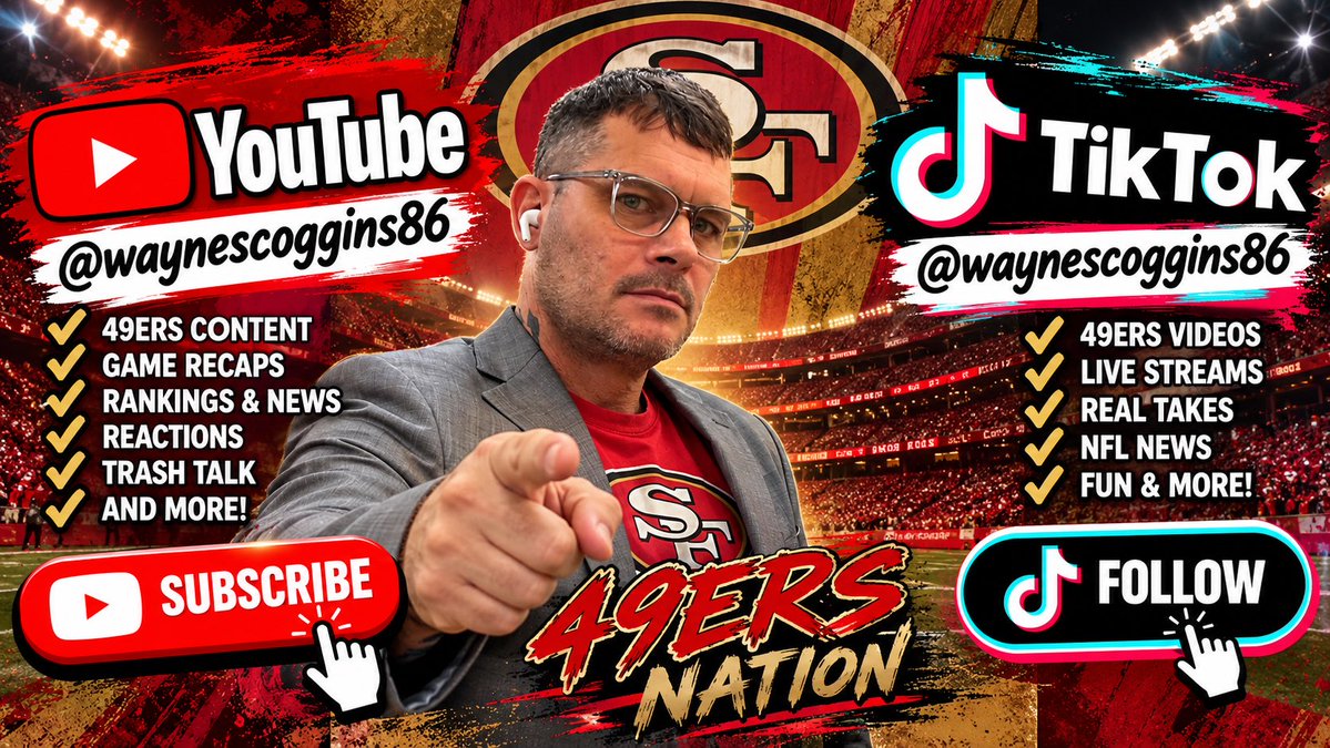 wayneco86381's tweet photo. 🏈 49ERS NATION! Follow me for 49ers news, reactions, rankings, trash talk &amp; more! 🔥

▶️ YouTube:
https://t.co/YIQ5gcLsoX⁠

🎵 TikTok:
https://t.co/VidDZltPUM⁠

#49ers #FTTB #Niners #NFL #49ersFaithful @49ers https://t.co/yPCu7AXLD9