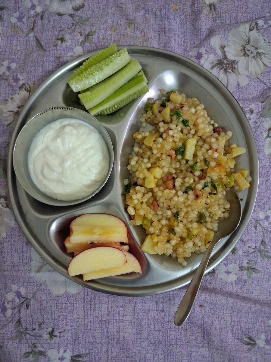 1857KrantiC's tweet photo. A simple plate, a comforting meal, and a little moment of happiness. 🥒🍎🥣✨ Sabudana khichdi, fresh curd, cucumber and apple — homemade goodness always tastes better. 🤍

#HomemadeFood #IndianFood #SabudanaKhichdi #SimpleMeals #ComfortFood #HealthyEating #FoodPhoto https://t.co/f4lYZgpKrp