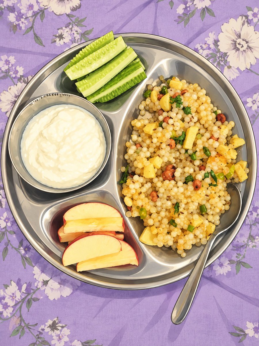 1857KrantiC's tweet photo. A simple plate, a comforting meal, and a little moment of happiness. 🥒🍎🥣✨ Sabudana khichdi, fresh curd, cucumber and apple — homemade goodness always tastes better. 🤍

#HomemadeFood #IndianFood #SabudanaKhichdi #SimpleMeals #ComfortFood #HealthyEating #FoodPhoto https://t.co/f4lYZgpKrp