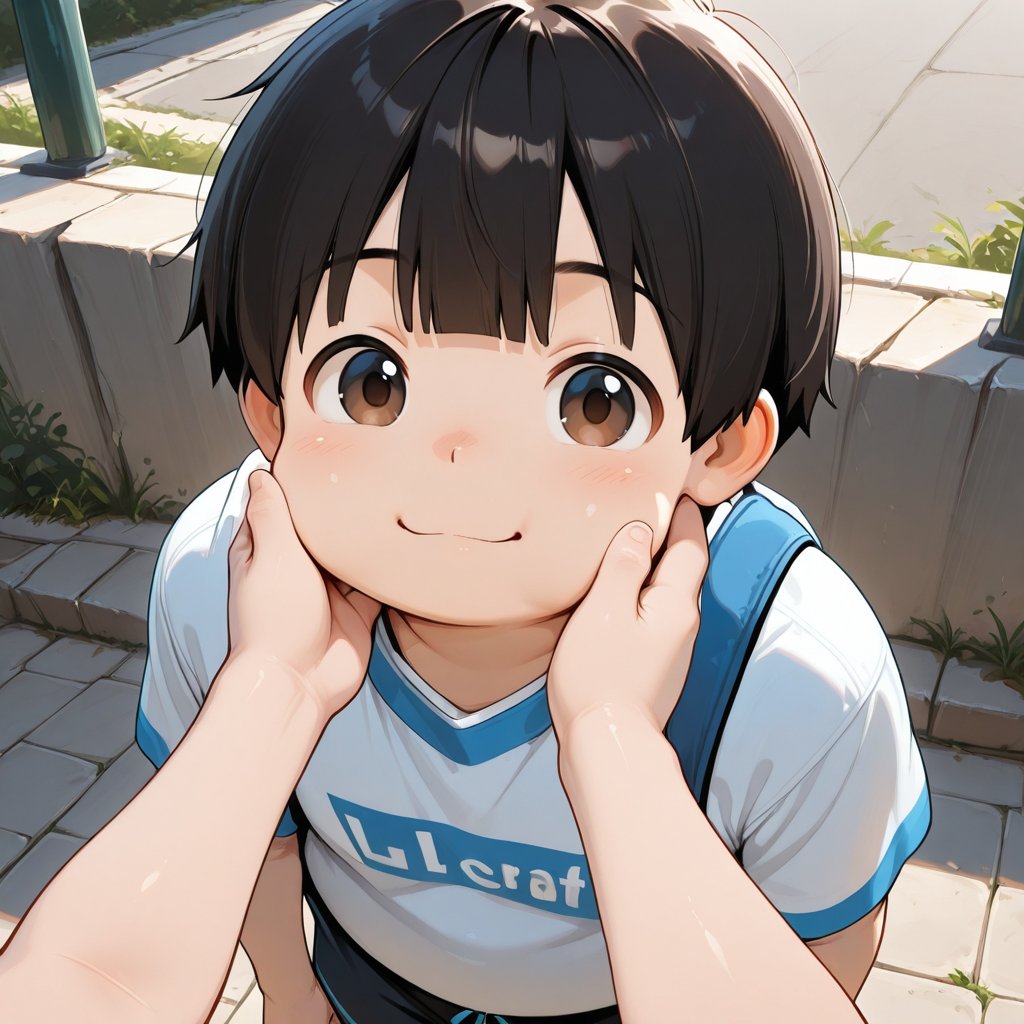 2h0ta10ve's tweet photo. 友だちにほっぺを包まれて、うれしそうに見上げる男の子 #ショタ #ぷにショタ #デブショタ https://t.co/nJQQaqKLXn