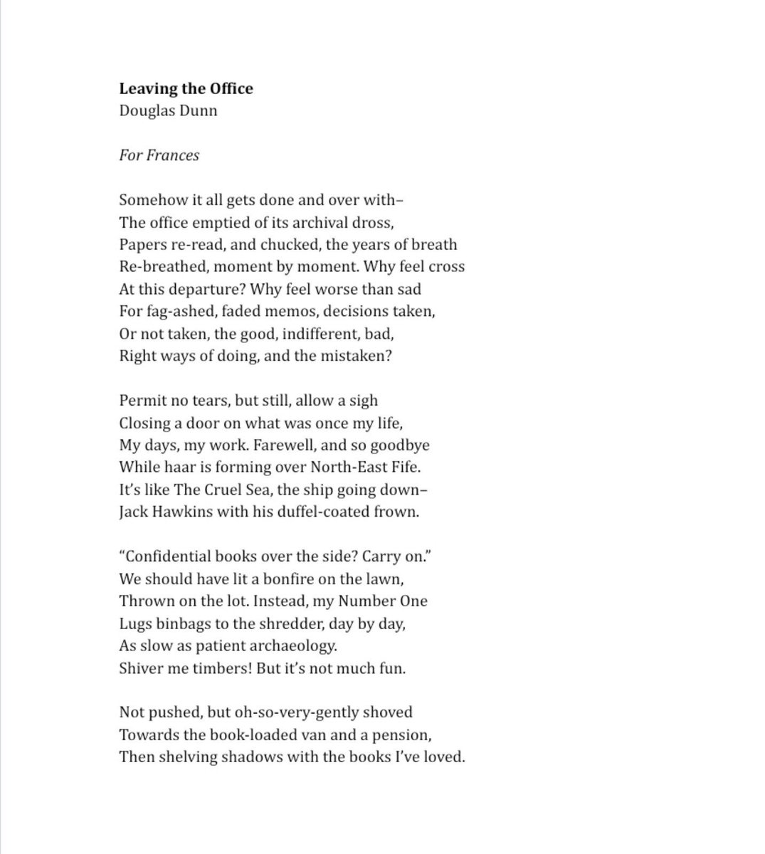 ruby_dunn01's tweet photo. Douglas Dunn's gorgeous poem about packing up his University office upon retirement: https://t.co/8dK8dnQCNt