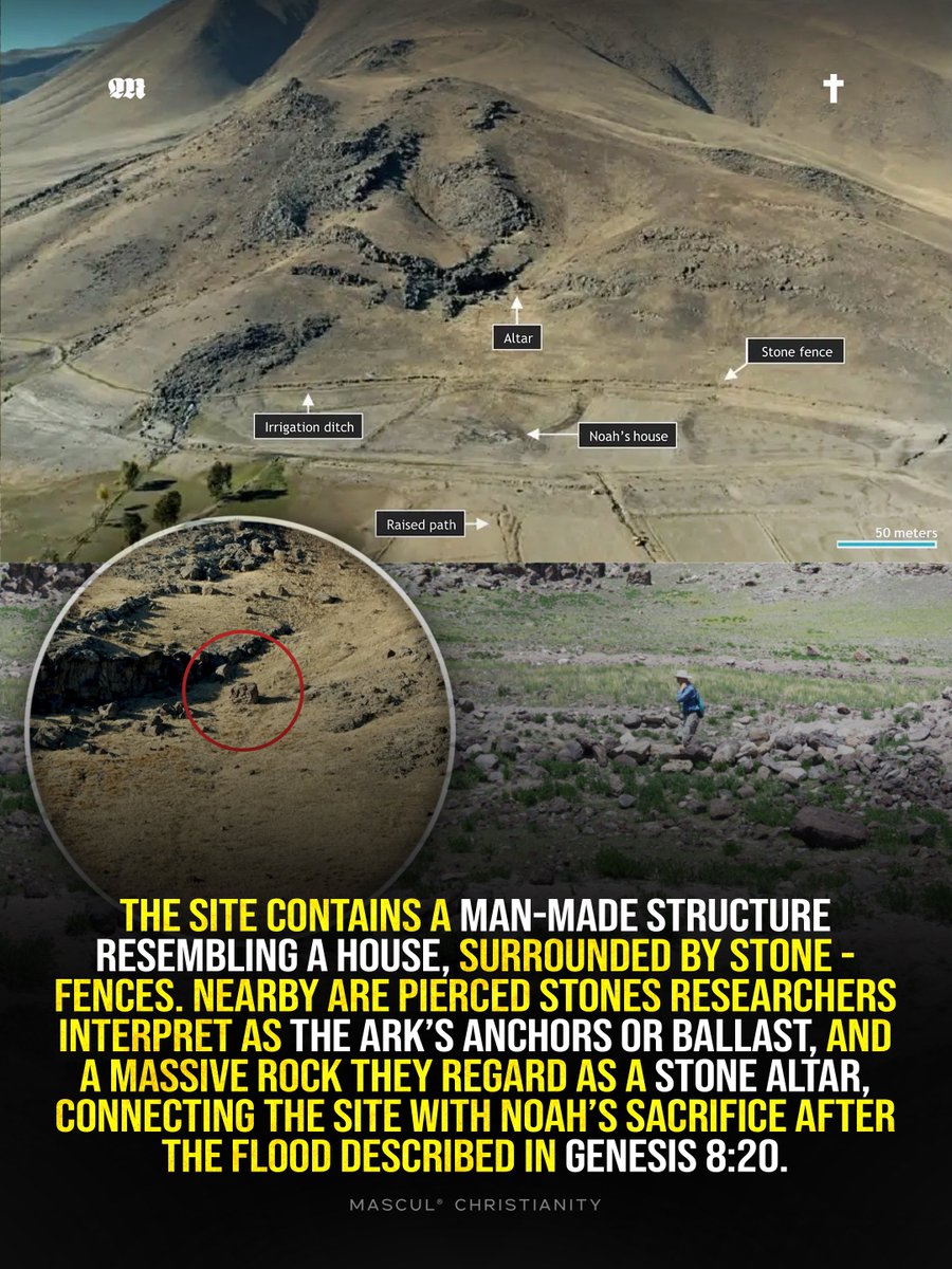 masculchristian's tweet photo. Near Mount Ararat, ancient house ruins, stone fences, an altar and pierced stones have been linked by Noah’s Ark researchers to the place where Noah and his family may have lived after the Flood. The site was already documented by Ron Wyatt in 1977 and is now receiving renewed attention following recent research at the Noah’s Ark site.