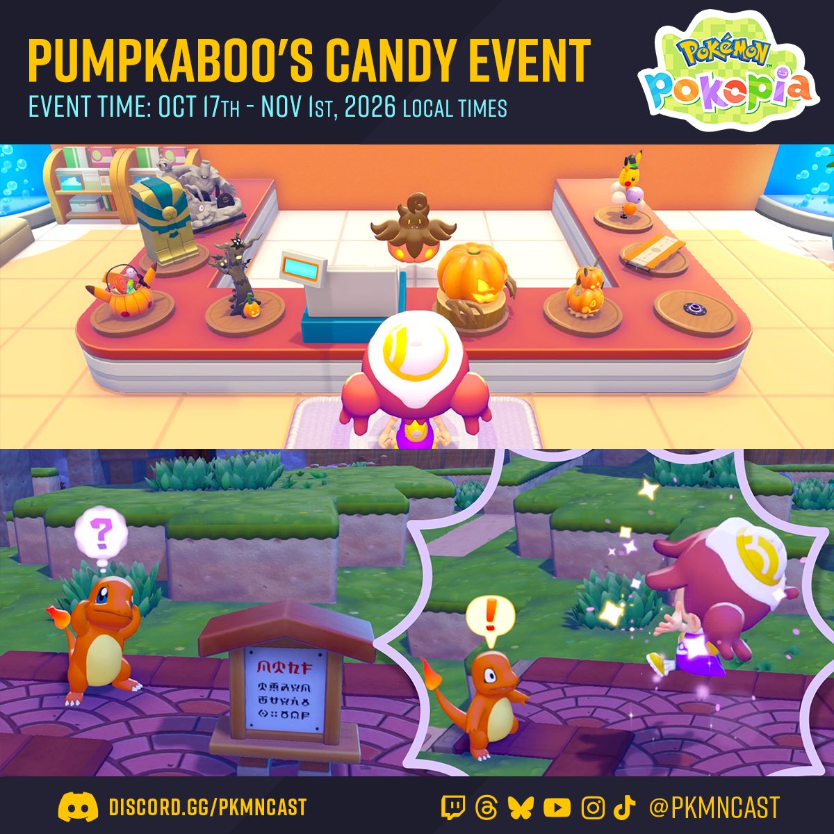 pkmncast's tweet photo. New Pokémon Pokopia event coming! 

🎃 Pumpkaboo added to the game 
🍬 Collect candy for new furniture 
📆 Oct 17 - Nov 1 https://t.co/Lxxvar19KP