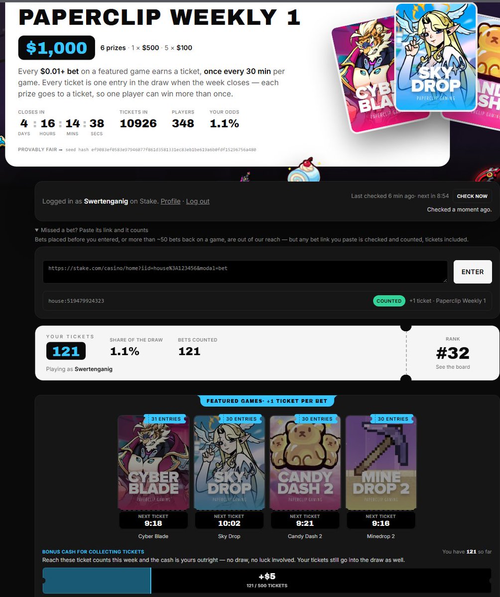 zetsu_sols's tweet photo. @PlayPaperclip Swertenganig is at top 32. Hopefully we make it to the top! 4 more days left 🤒 i will be giving back If chosen! letsgo!

Never get bored on the slots and will always set alarm for that timer 

Stake: Swertenganig https://t.co/WxT4dFjK0n