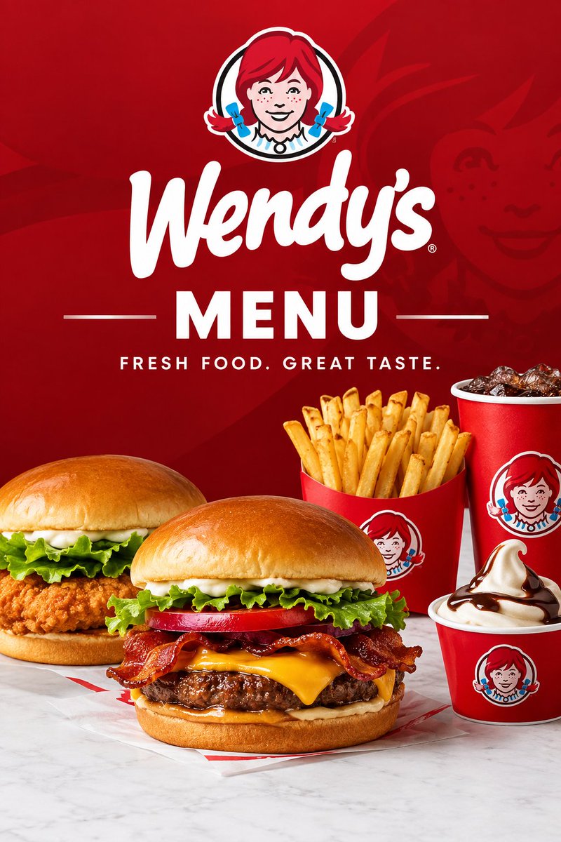 MenuWendys21's tweet photo. Explore Wendy’s Menu with popular burgers, chicken sandwiches, fries, drinks, desserts, meal options, and prices. Check out Wendy’s menu options and find your next favorite meal.https://t.co/RjfyO4nOIn https://t.co/HAlr0P5qn8