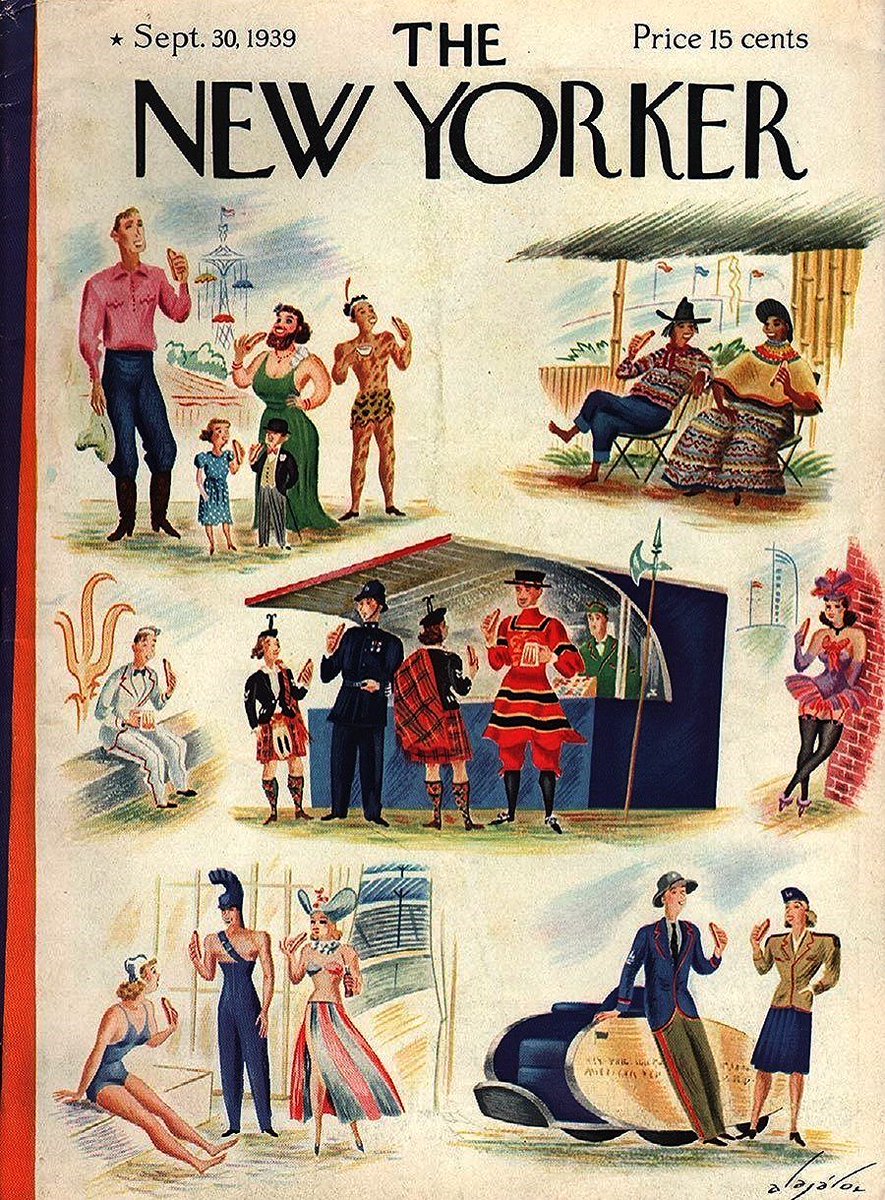 LRonLacy's tweet photo. #OTD in 1939
(At the World’s Fair - all the world loves a hotdog!)
Cover of The New Yorker, September 30, 1939
Constantin Alajálov
🧵👇
#TheNewYorkerCover #ConstantinAlajálov #NYWorldsFair1939 #hotdogs https://t.co/mdiA5jzyZC