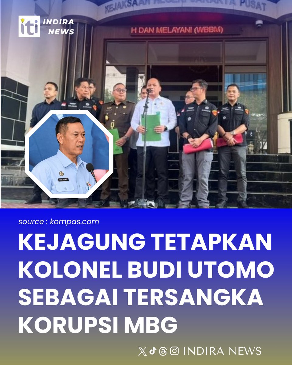 IndiraNews's tweet photo. Prajurit TNI aktif itu kini ditahan di Pomdam Jaya. Perkaranya ditangani scr koneksitas dg melibatkan Jampidmil.
Ia disebut telah berstatus tersangka sejak Agts 2026. sebelumnya menjabat Sekretaris Deputi Bidang Penyediaan dan Penyaluran BGN sekaligus PPK pengadaan barang &amp; jasa. https://t.co/RN9TOs8WWD