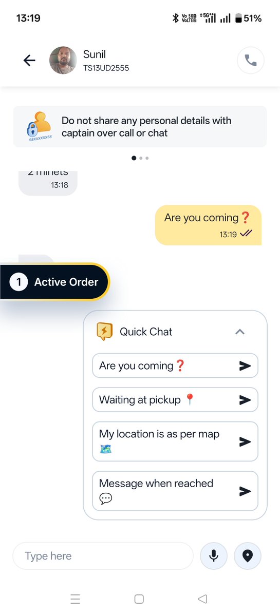 KothaArun2's tweet photo. @rapidoapp_  What is this yaar ...? 

Should I read your driver messages or What...? TOO Irritating , I tried several times to remove that one from middle of messages I even read a single msgs from drivers

Just remove that Active order , https://t.co/EZ8mhqgVvc